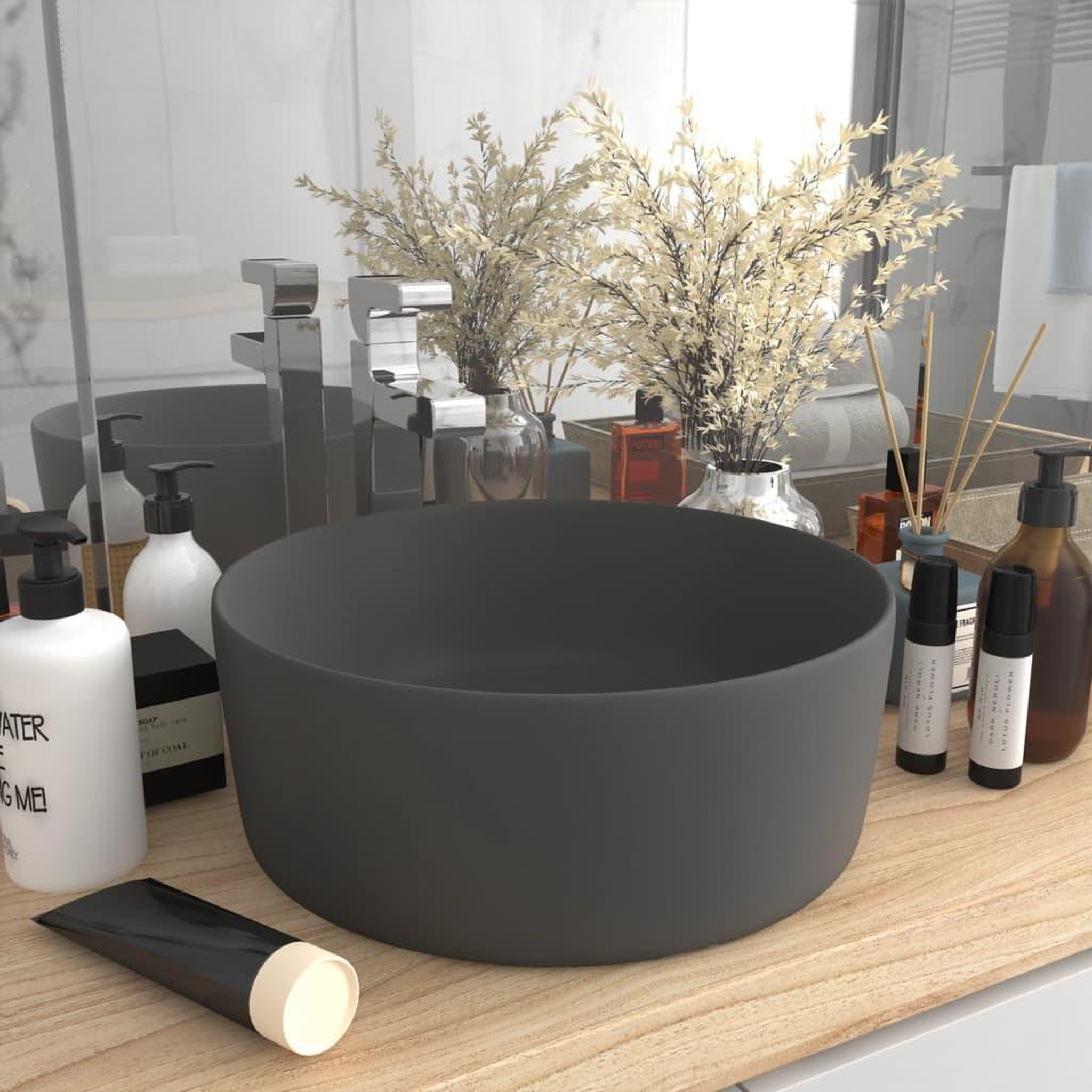 Voir la diapositive 1 : VIDAXL Lavabo rond de luxe Gris fonce mat 40x15 cm Ceramique