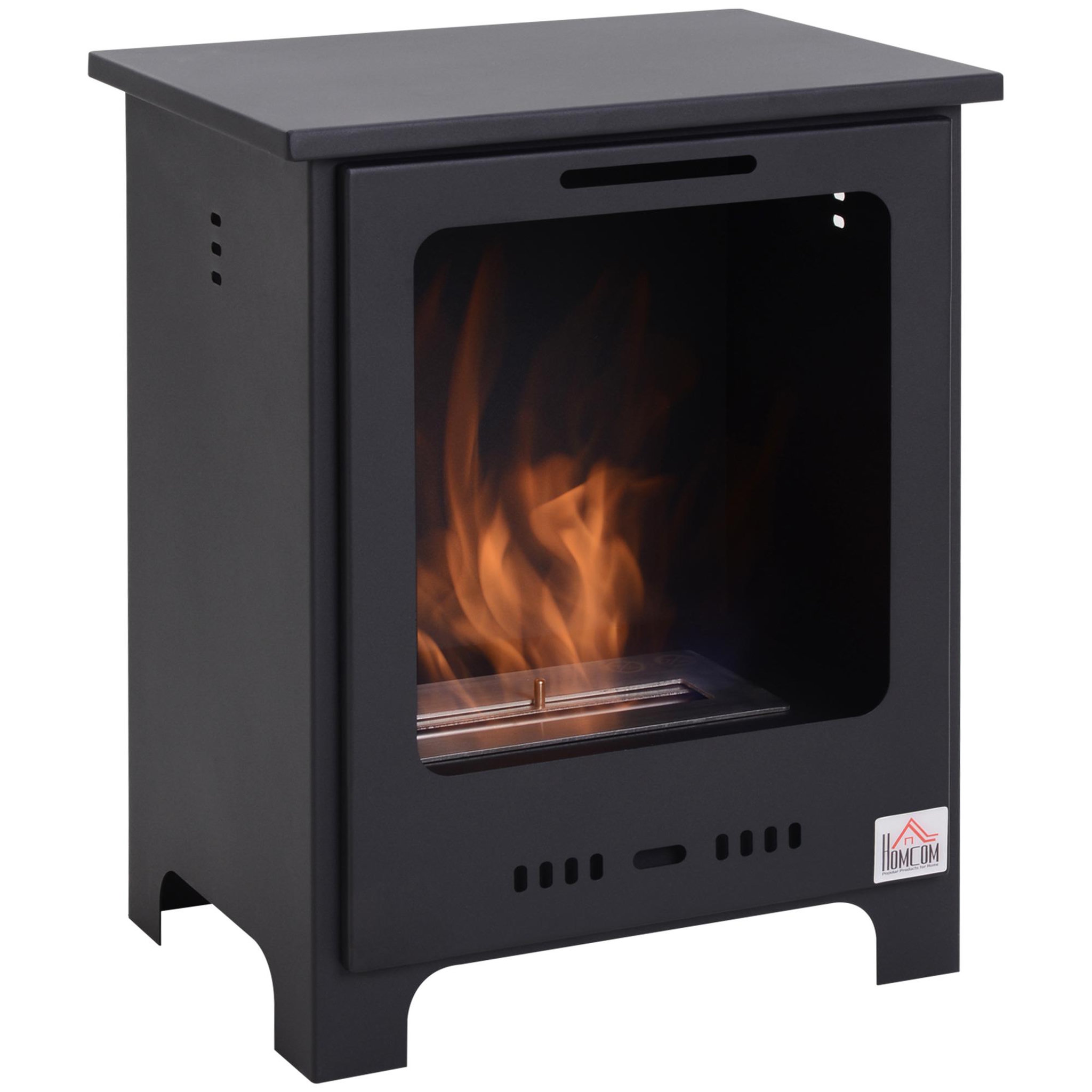 HOMCOM Cheminée bioéthanol sur pieds style néo-rétro poêle 1 brûleur 1,5 L dim. 40L x 30l x 50H cm couverture 20-25 m² noir