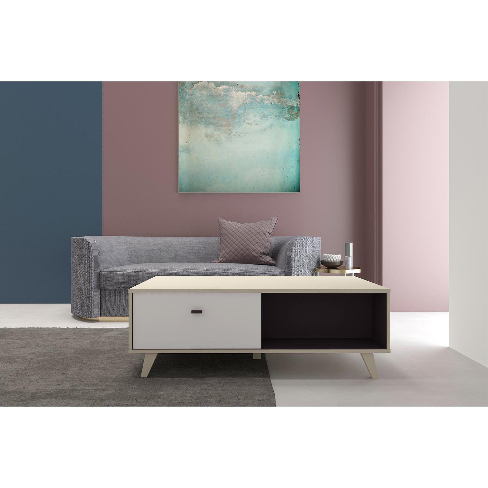 Voir la diapositive 5 : CONCEPT USINE Table basse avec tiroir en bois naturel skadi