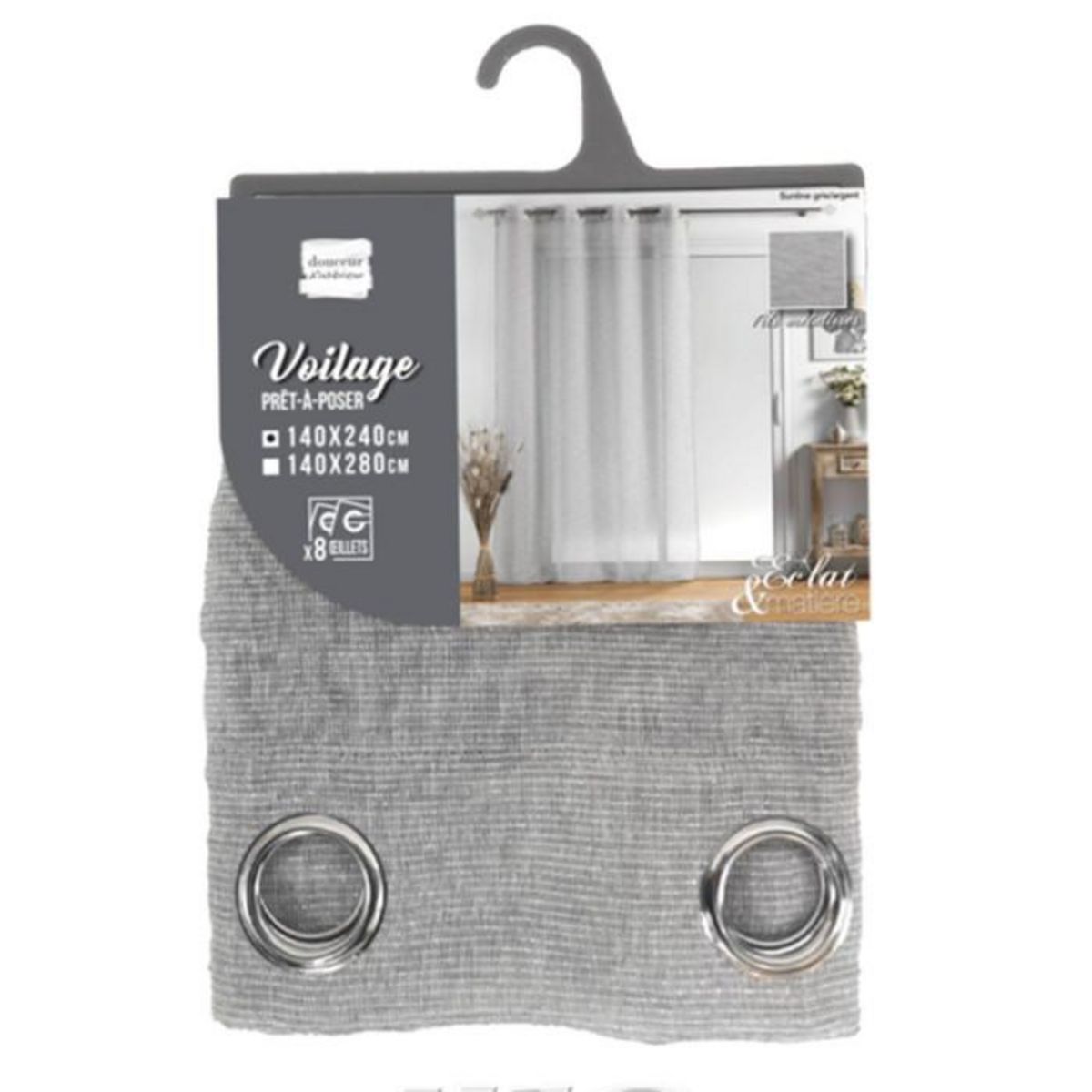 Paris Prix Rideau Voilages à Œillets  Sunline  140x240cm Gris & Argent