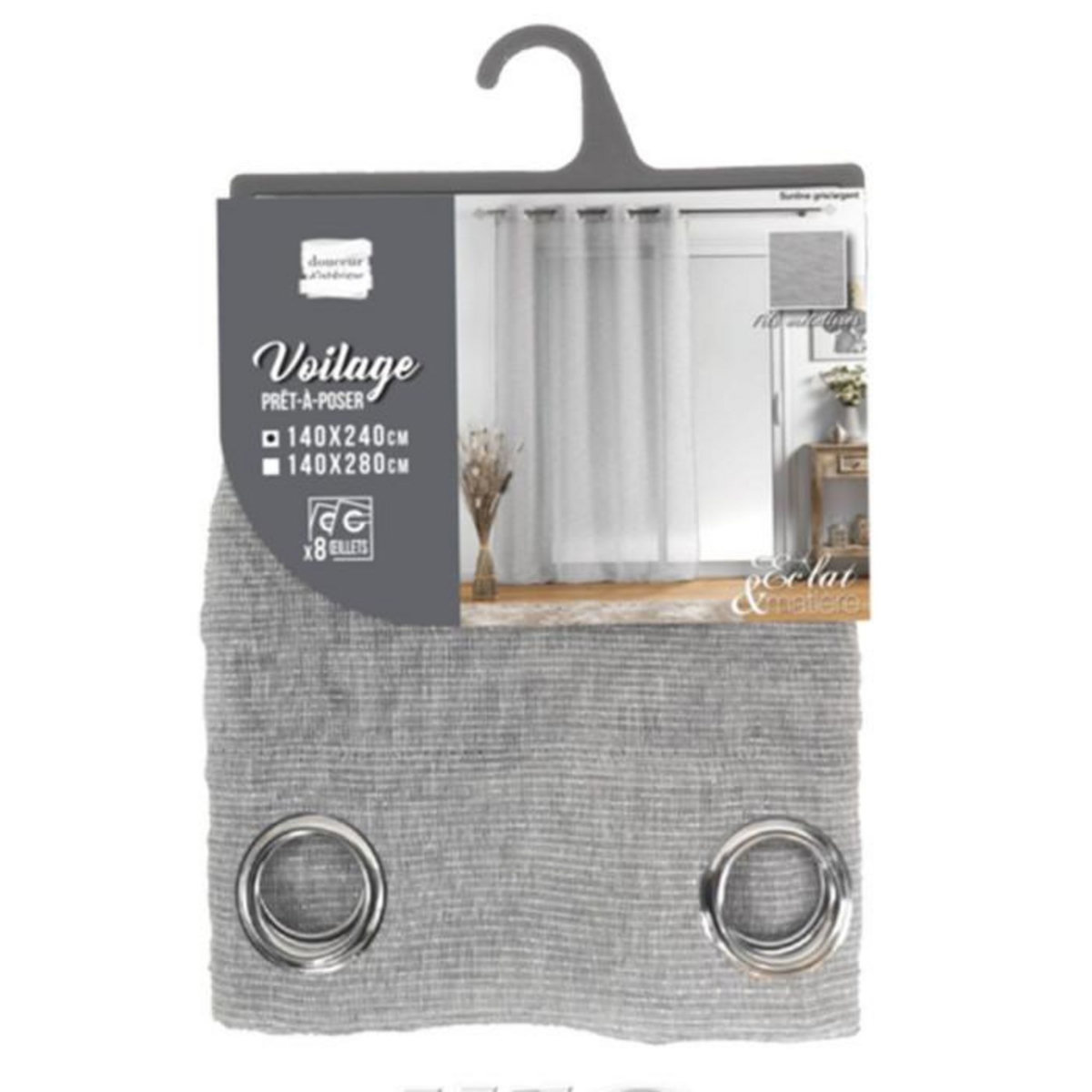 Paris Prix Rideau Voilages à Œillets  Sunline  140x240cm Gris & Argent