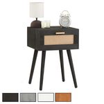 IDIMEX Table de chevet KIRAN 1 tiroir, en bois et lin. Coloris disponibles : Noir, Marron