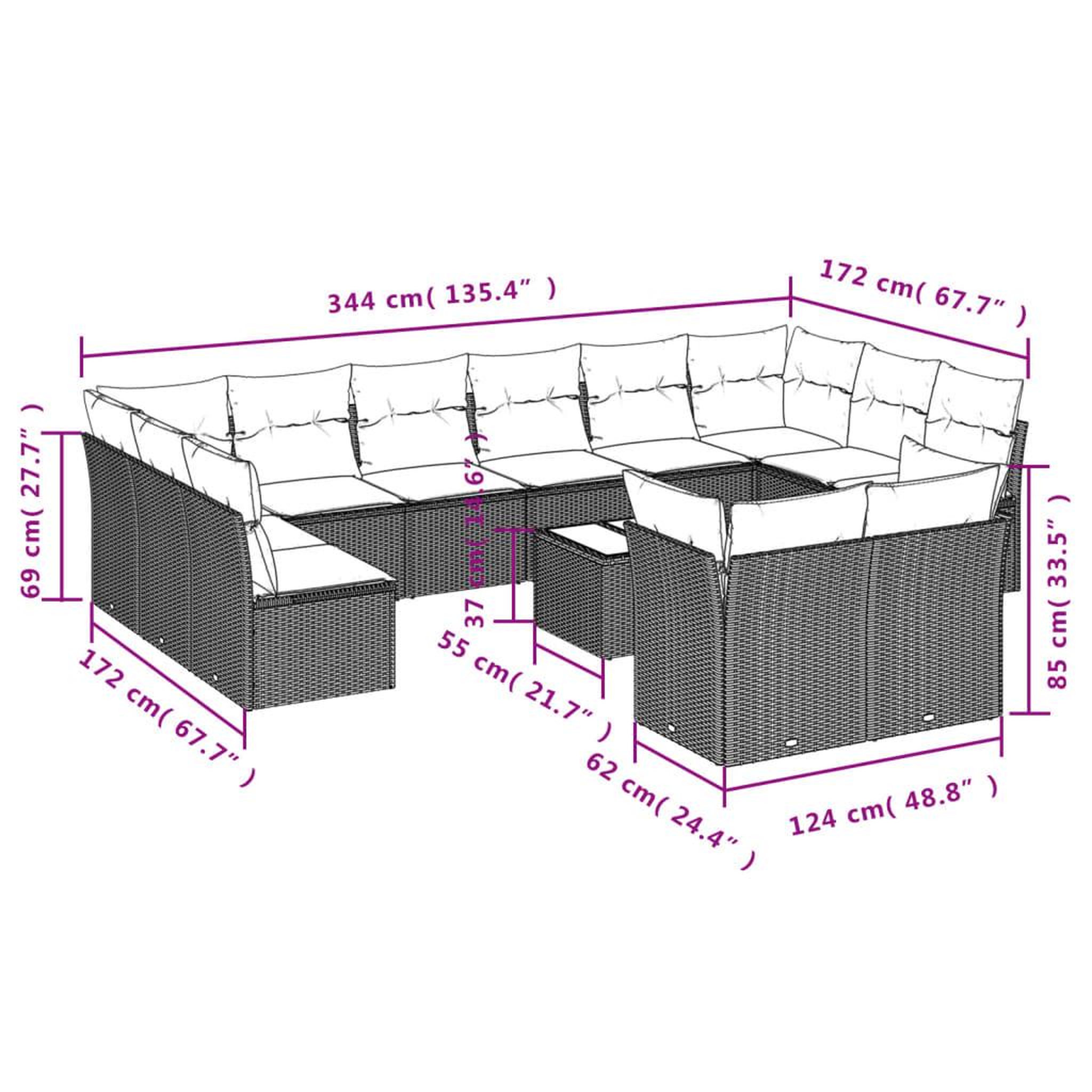 Voir la diapositive 3 : VIDAXL Salon de jardin avec coussins 13 pcs noir resine tressee