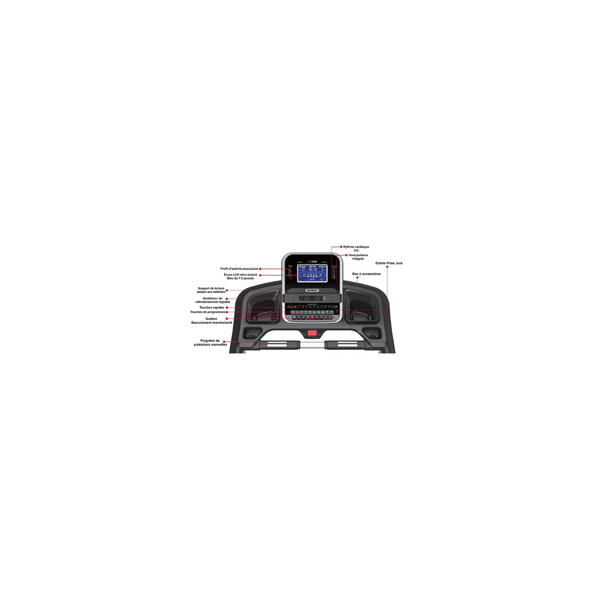 Voir la diapositive 5 : Spirit Tapis de course Motorisé 19 KM/H XT385 - Spirit Fitness