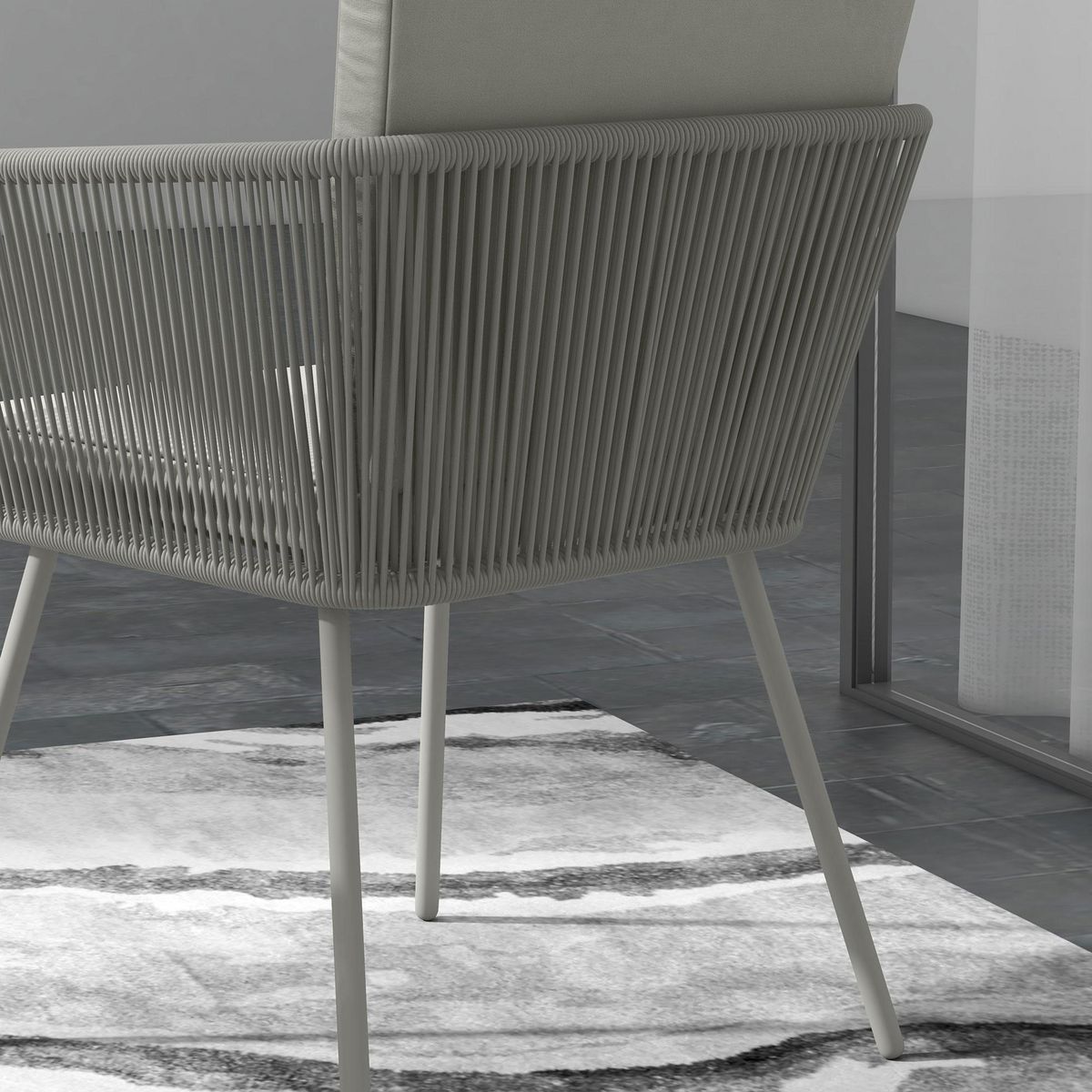 OUTSUNNY Ensemble salon de jardin 3 pièces style colonial 2 fauteuils avec coussins + table basse résine filaire gris