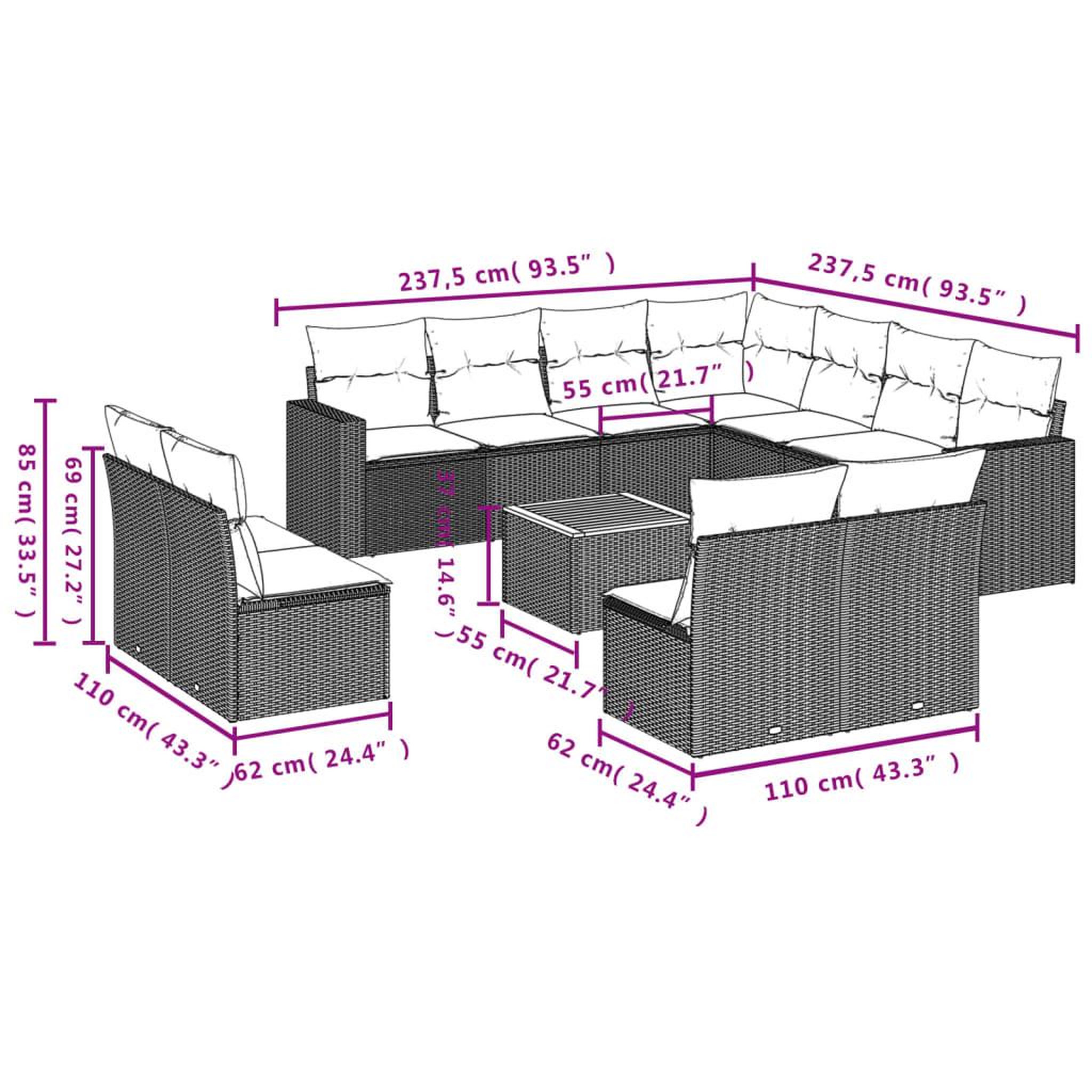 Voir la diapositive 6 : VIDAXL Salon de jardin avec coussins 12 pcs beige resine tressee