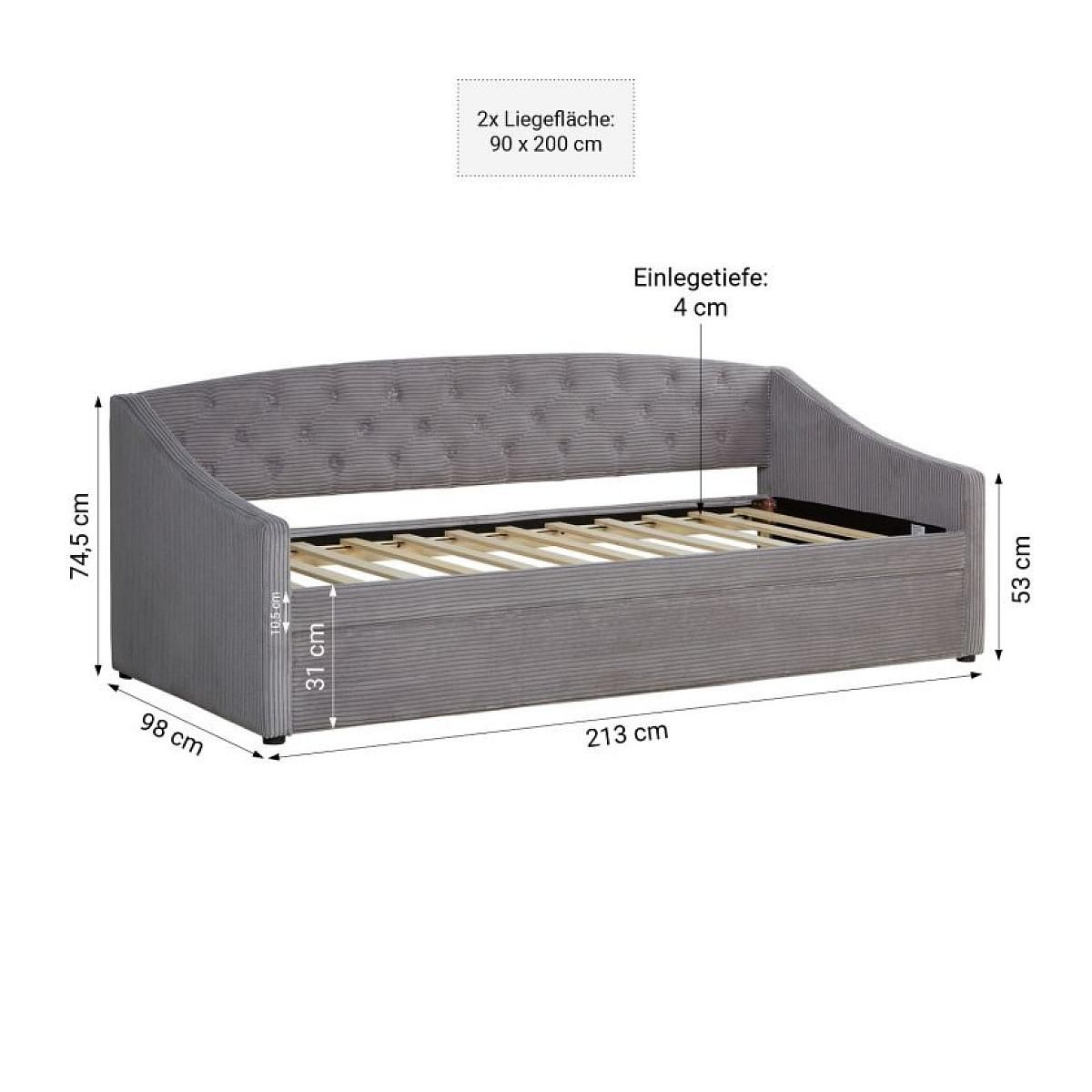 HomeStyle4U Canapé lit Côtelé gris 2 Places 90x200