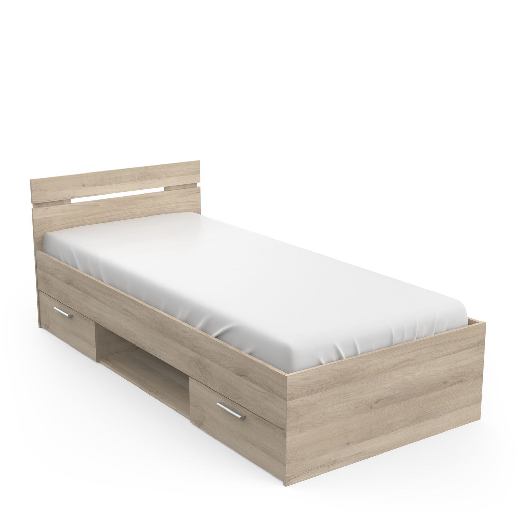 Voir la diapositive 3 : Lit  90x200cm 2 tiroirs 1 niche de rangement GANDY