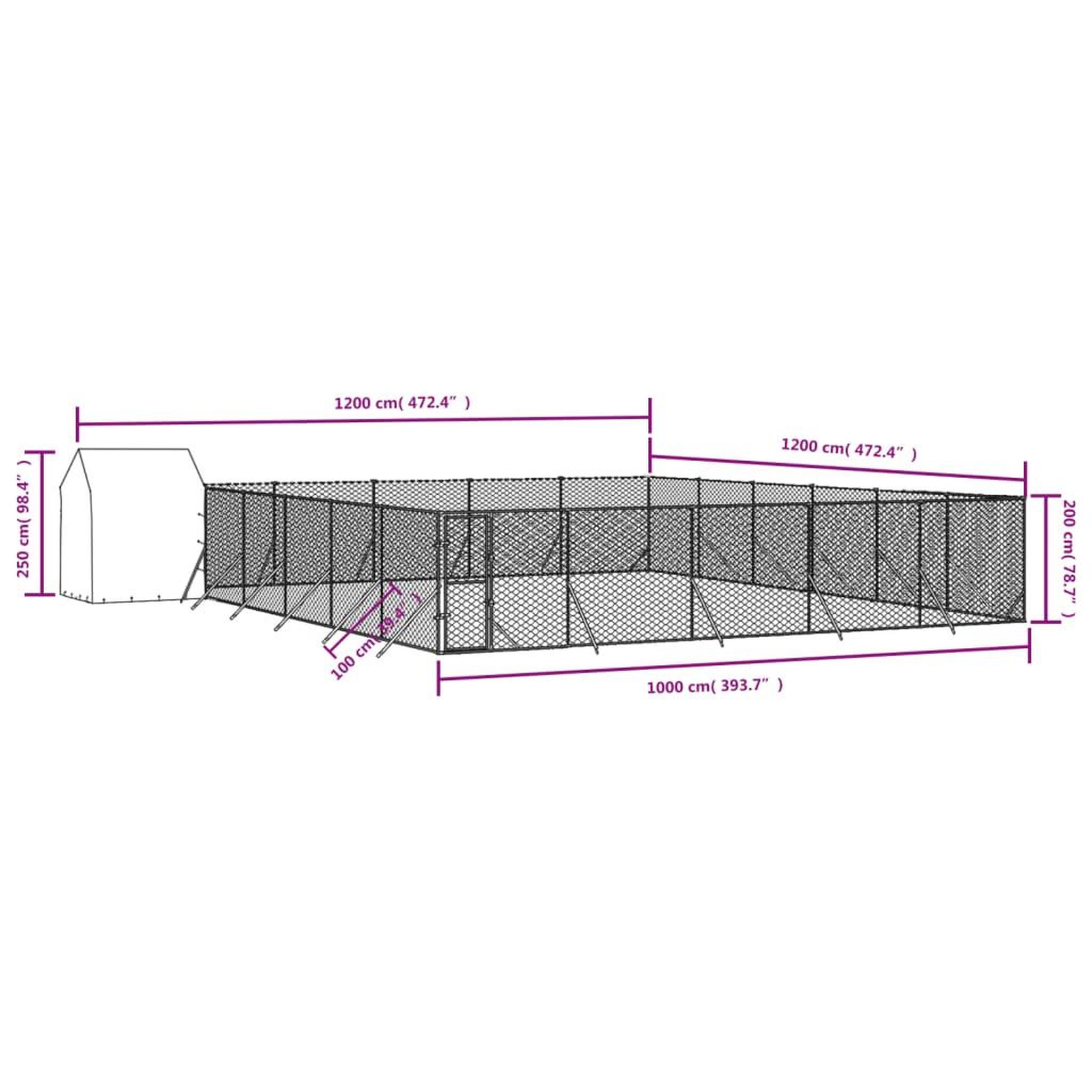 Voir la diapositive 4 : VIDAXL Chenil d'exterieur pour chiens avec toit argente 12x12x2,5 m