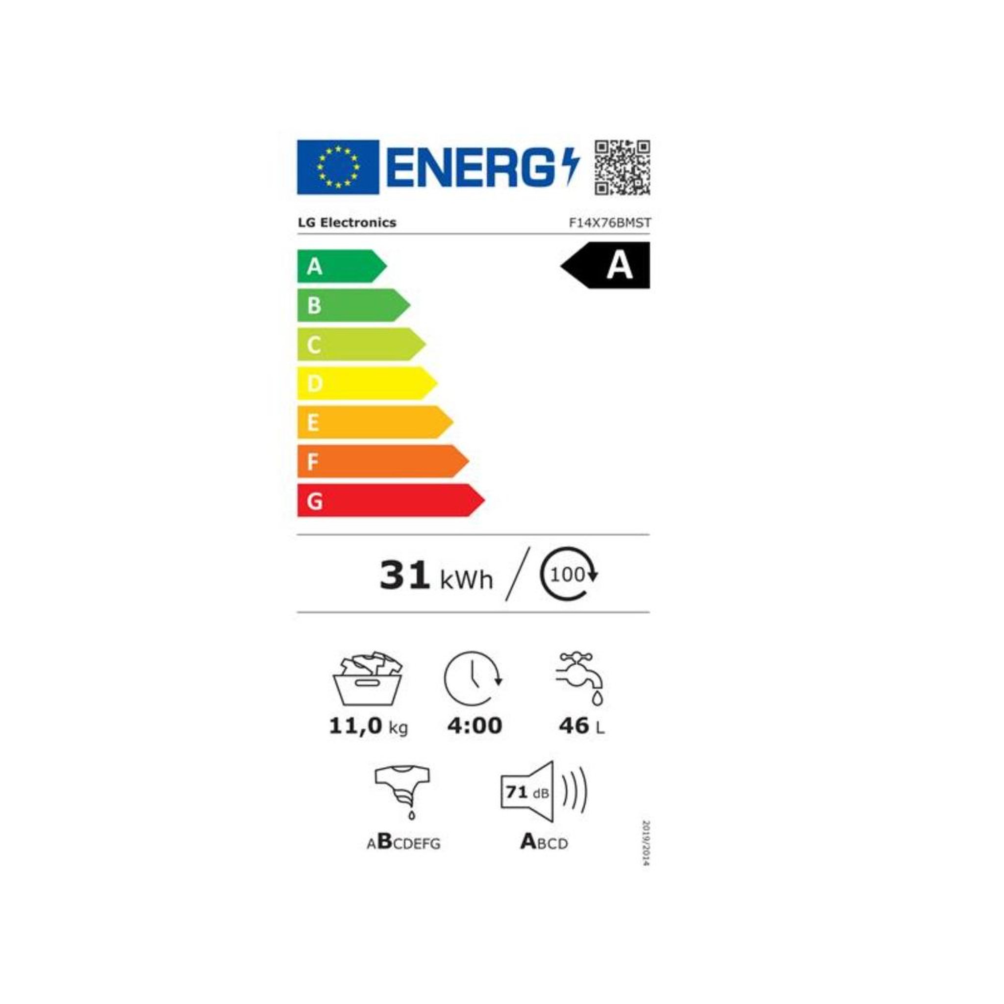 Voir la diapositive 2 : LG Lave-linge frontal 11kg 1360trs/min - f14x76bmst