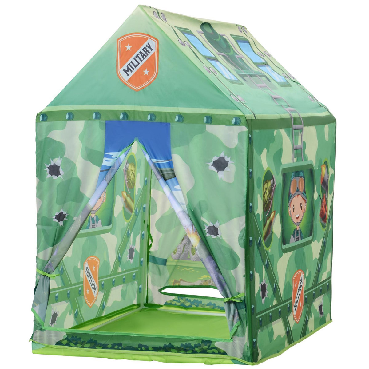 HOMCOM Tente enfant tente de jeu tente militaire dim. 93L x 69l x 103H cm 2 portes polyester vert