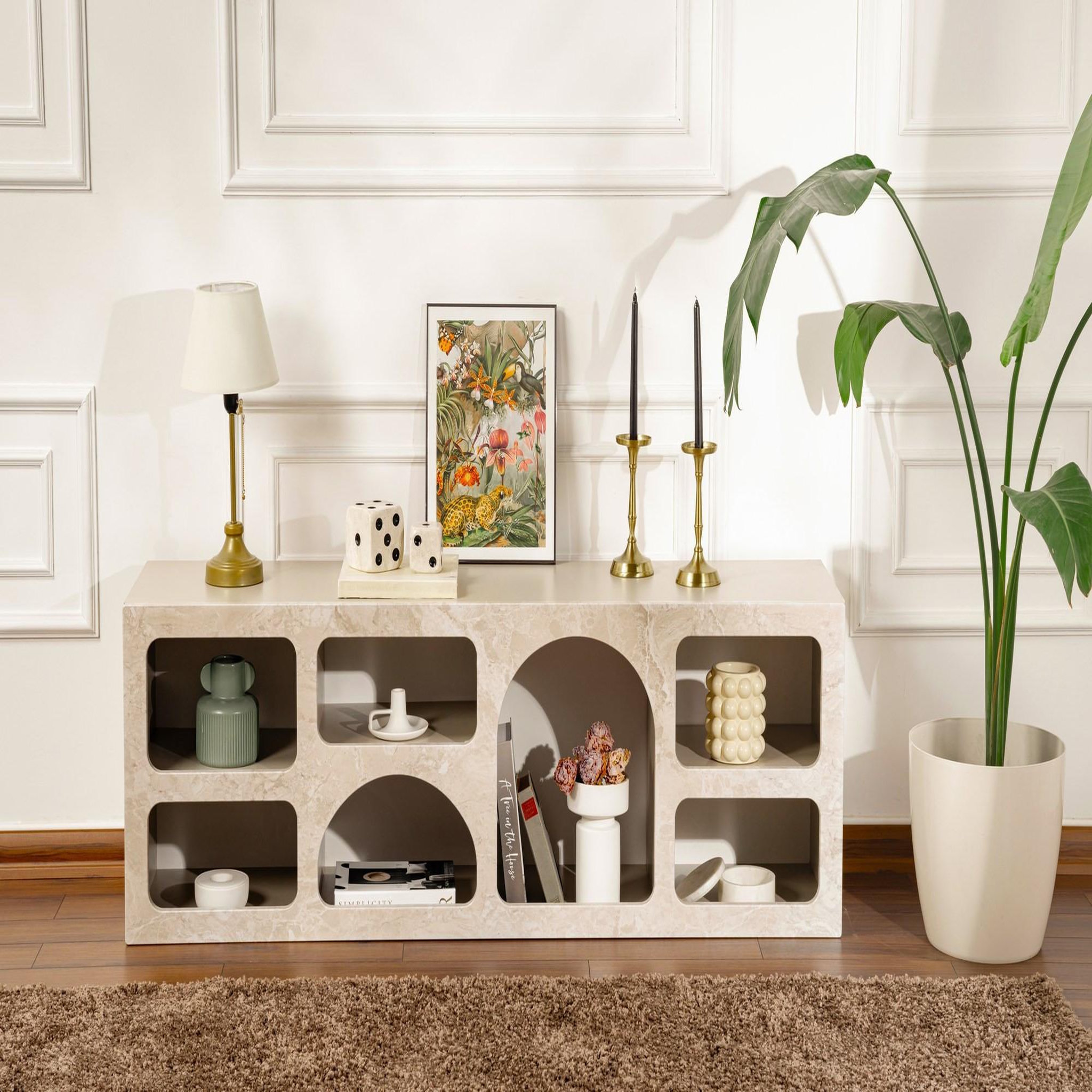 Voir la diapositive 2 : Habitat et Jardin Buffet en bois  ferlis  - 160 x 40 x 51 cm - travertin