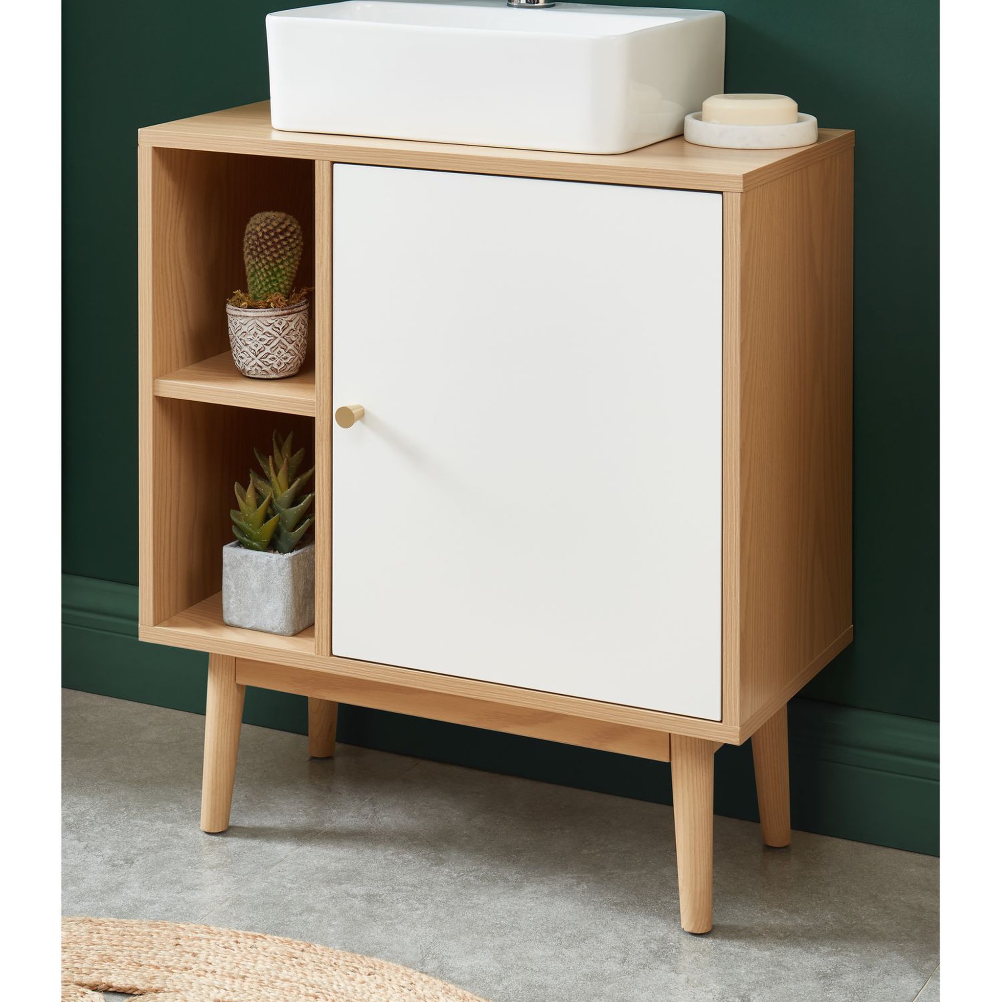 Voir la diapositive 5 : Meuble de salle de bain sous-vasque 2 niches et 1 porte L60cm QUARTEIRA