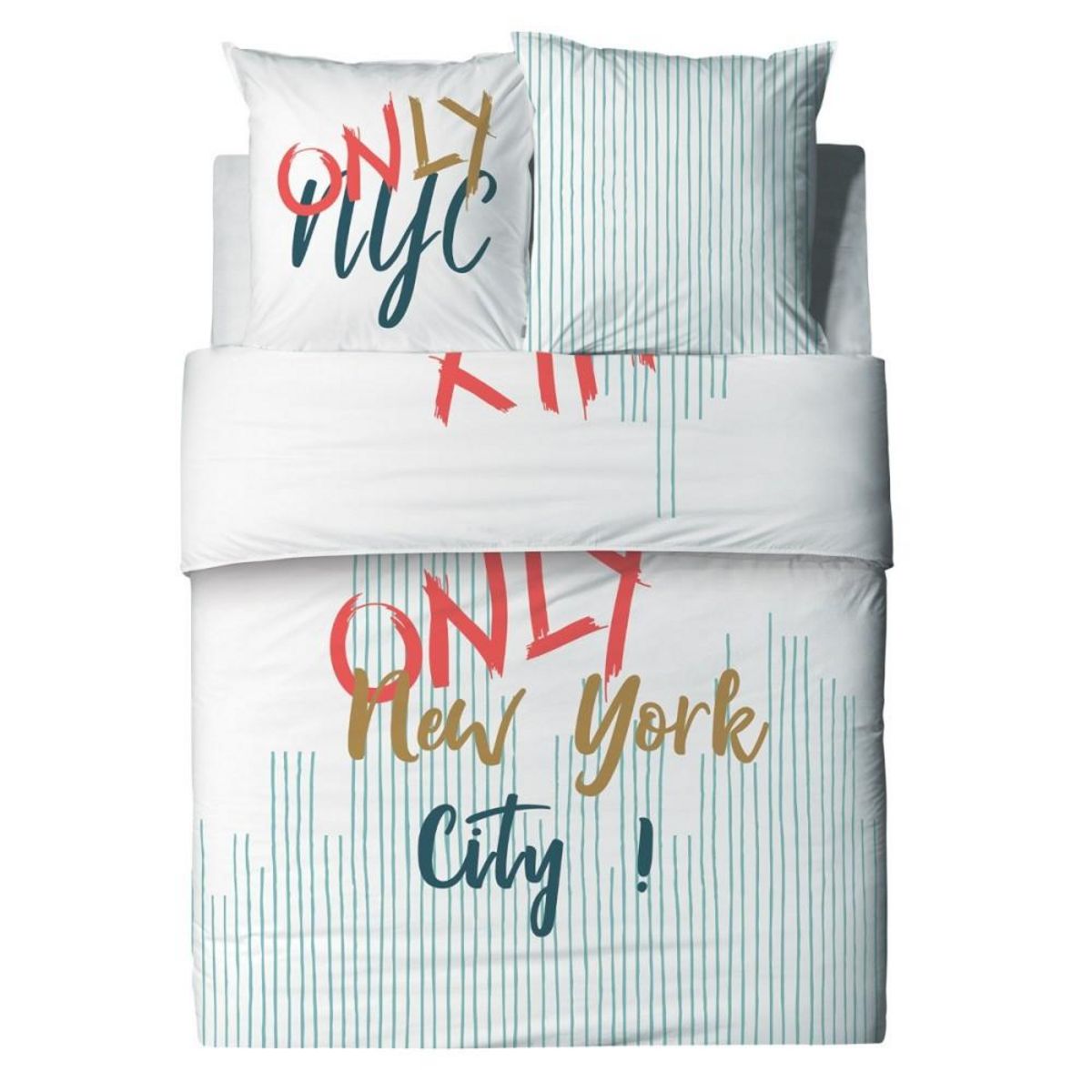 ATELIER DU COTON Housse de couette 260x240 ONLY + 2 taies coton 57 fils