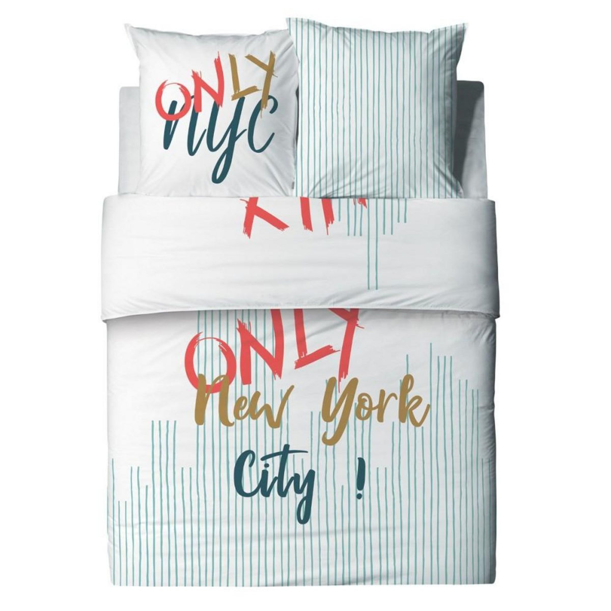 ATELIER DU COTON Housse de couette 260x240 ONLY + 2 taies coton 57 fils