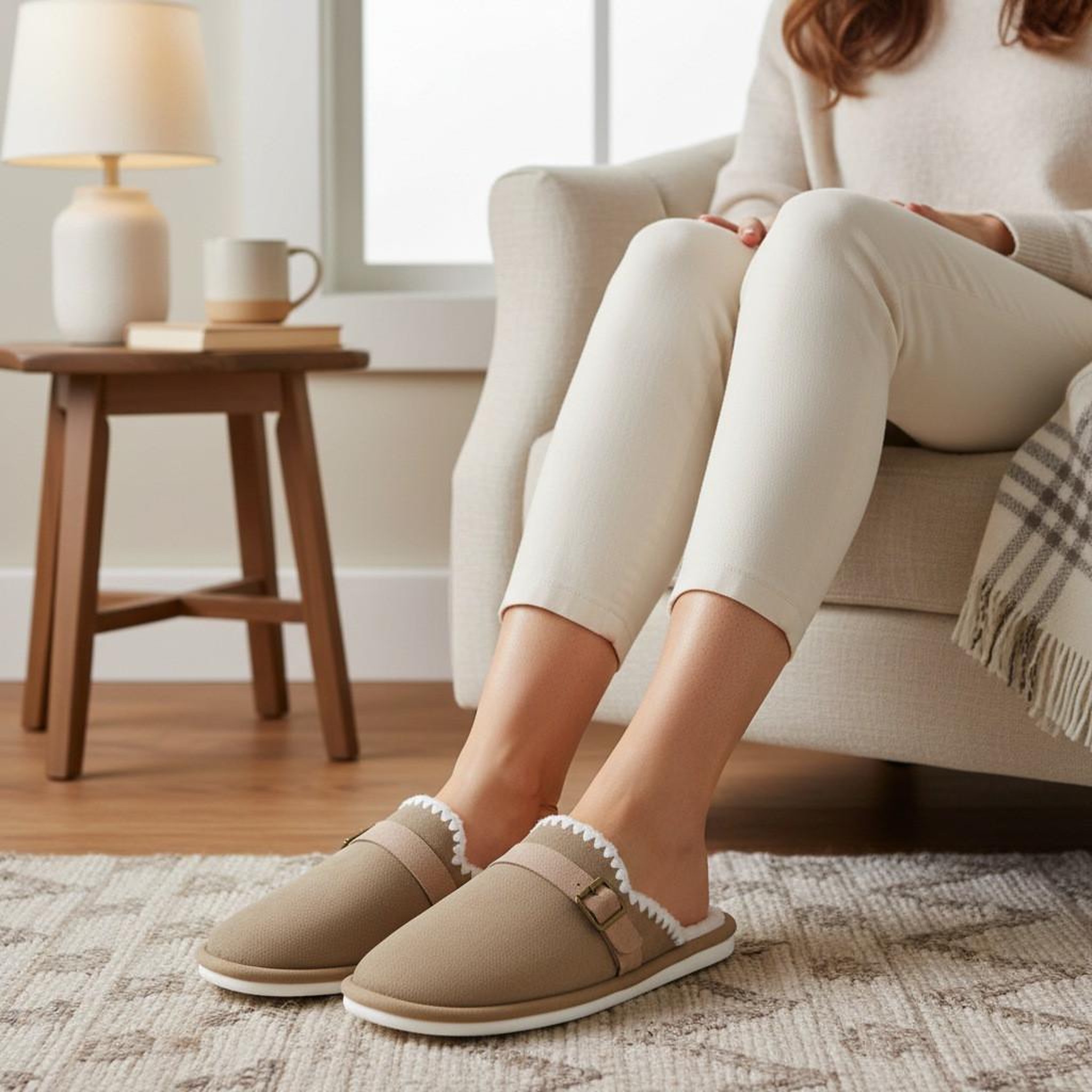 Voir la diapositive 2 : OZABI OZABI Mules Femme, Aspect Daim, Broderie Scandinave, Doublure Fourrure