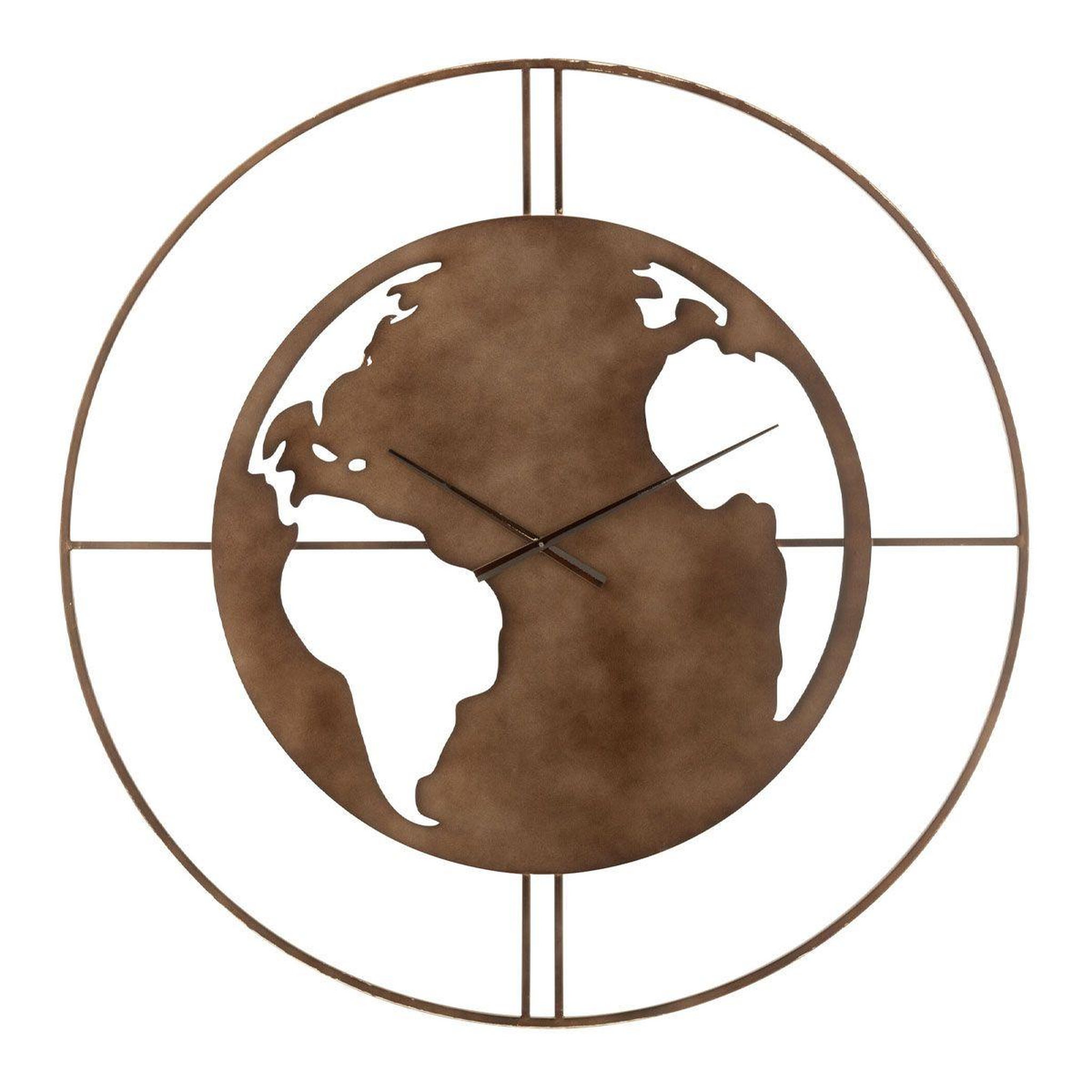 Voir la diapositive 1 : J-LINE Horloge Murale  Carte du Monde  90cm Marron