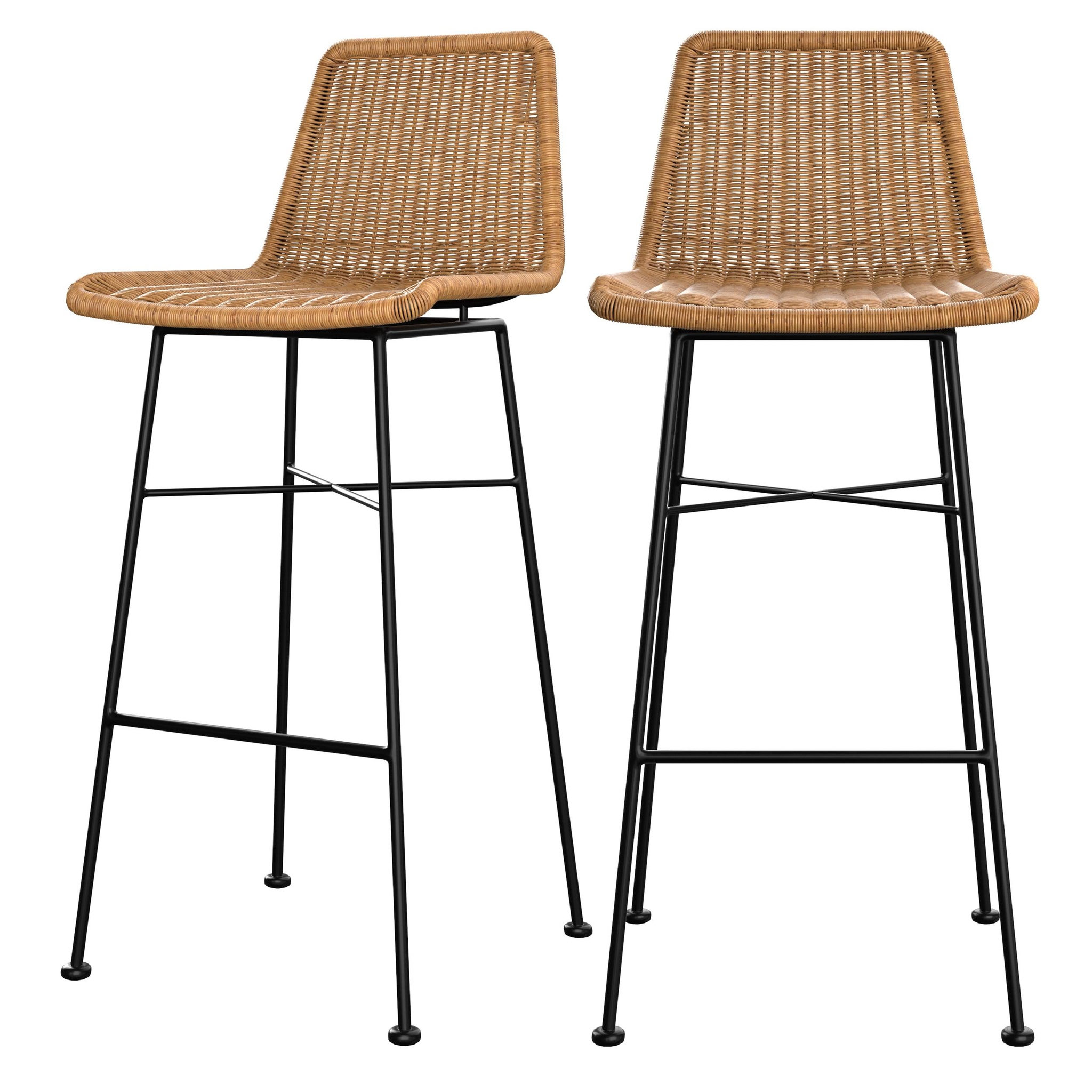 MAISON PAVANE Lot de 2 chaises de bar 76 cm en résine tressée marron-mandya