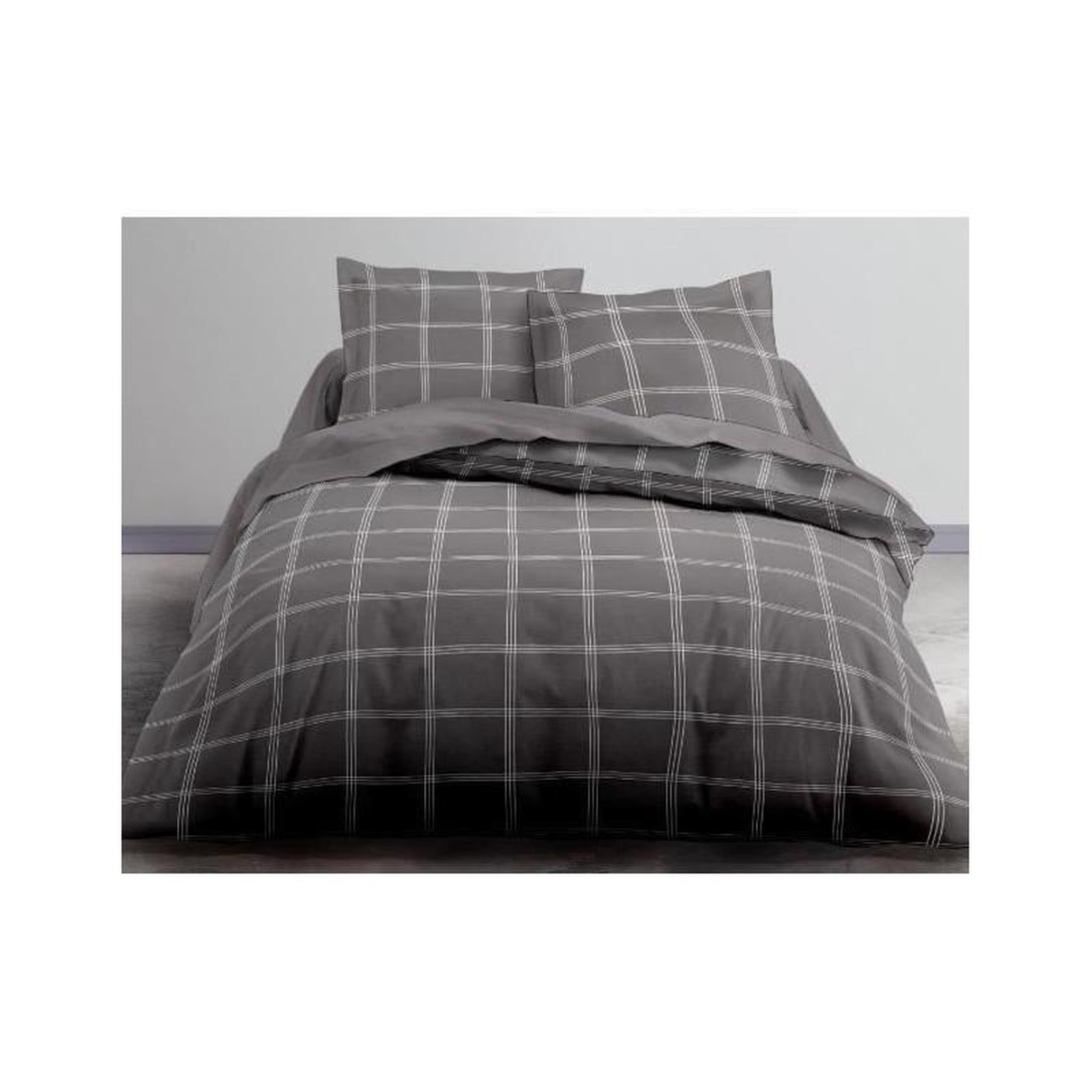 Voir la diapositive 3 : Today TODAY Parure de lit Mawira 1.8 - 1 housse de couette 240 x 260 cm et 2 taies doreiller 63 x 63 cm - 100% coton - Gris TODAY