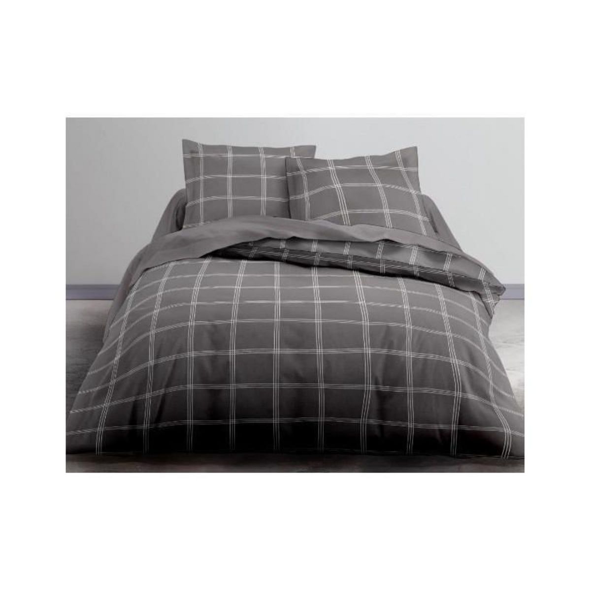 Today TODAY Parure de lit Mawira 1.8 - 1 housse de couette 240 x 260 cm et 2 taies doreiller 63 x 63 cm - 100% coton - Gris TODAY