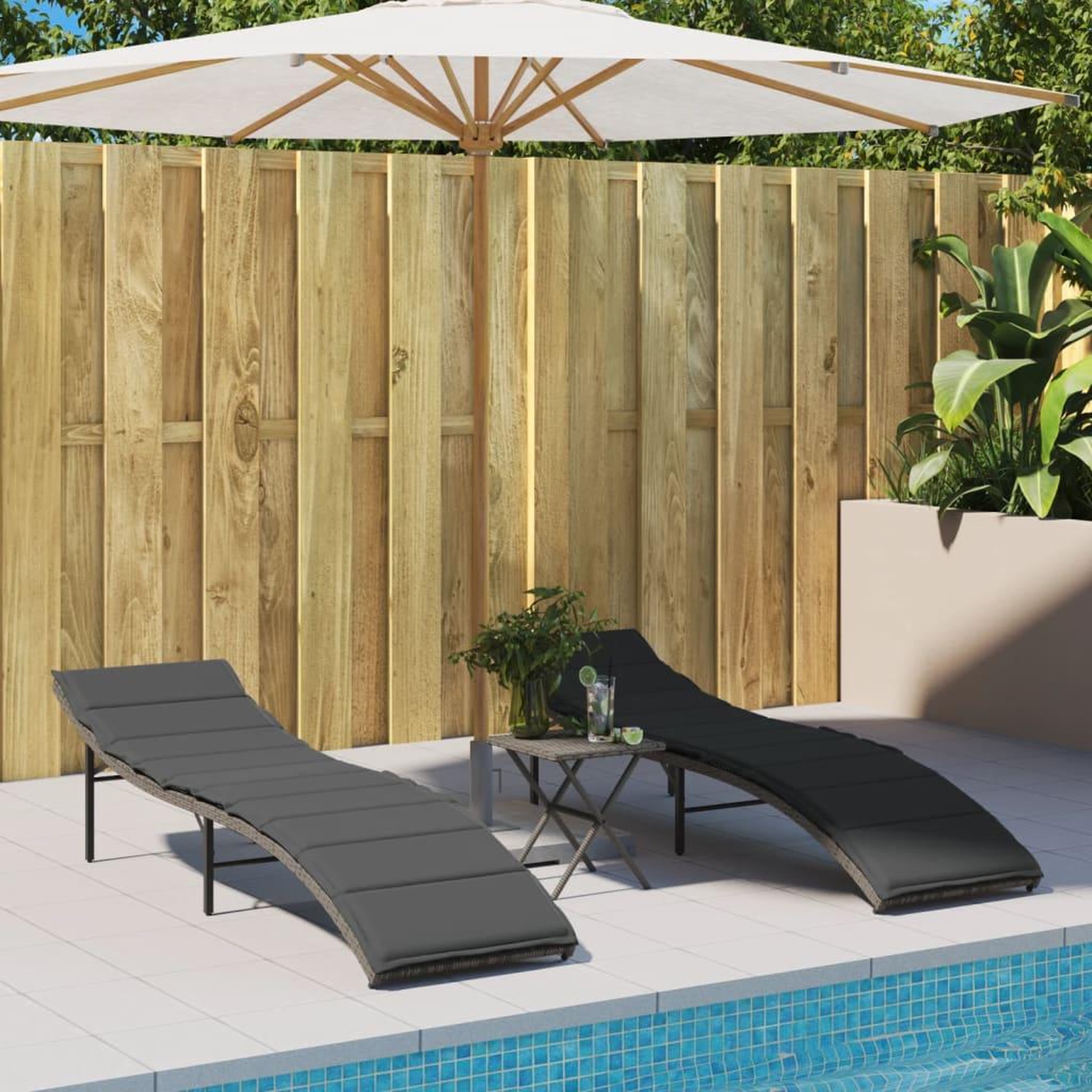Voir la diapositive 3 : VIDAXL Chaises longues lot de 2 avec table gris resine tressee