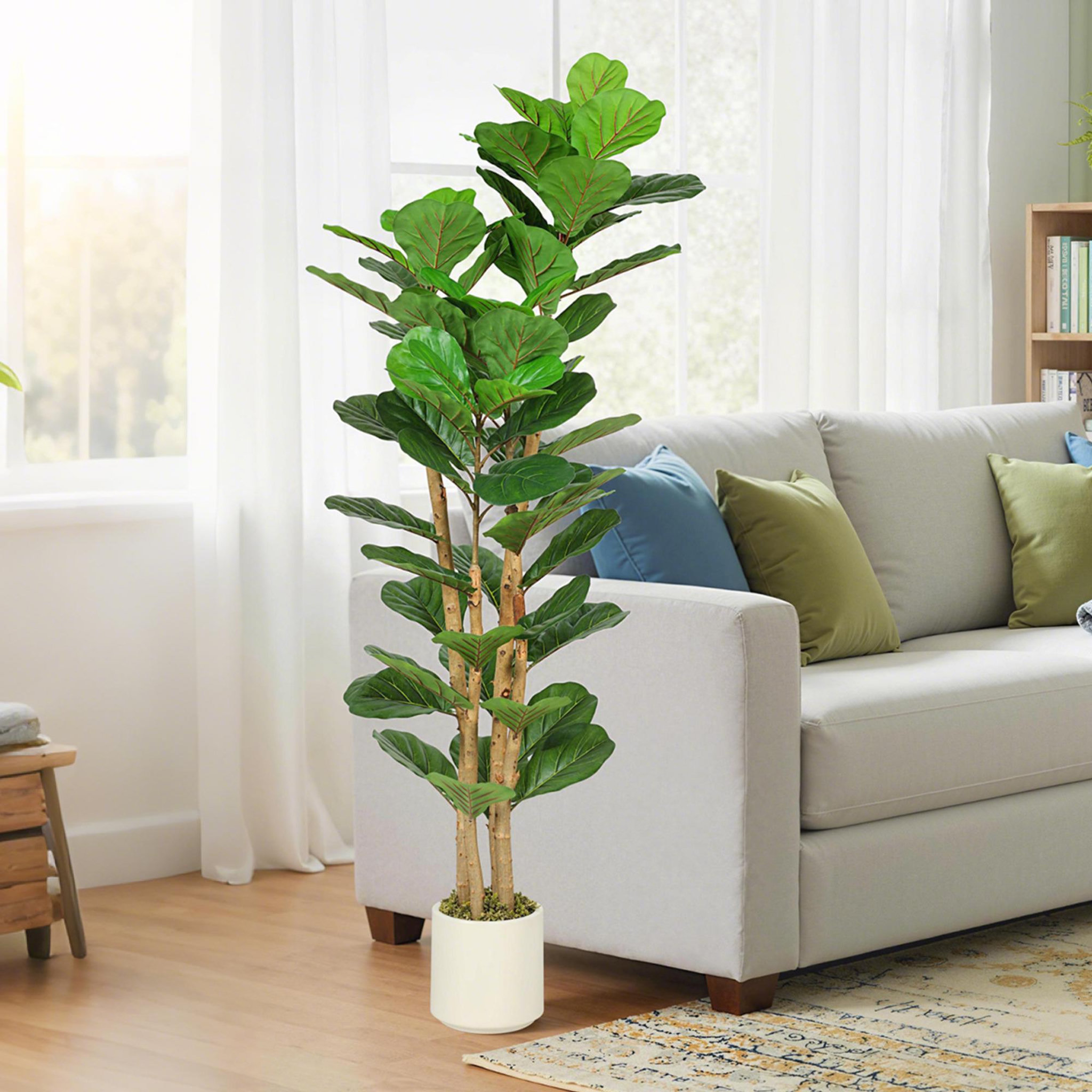 Voir la diapositive 4 : HOMCOM Arbre artificiel plante artificiel figuier lyre H.1,5 m vrais troncs 71 feuilles grand réalisme