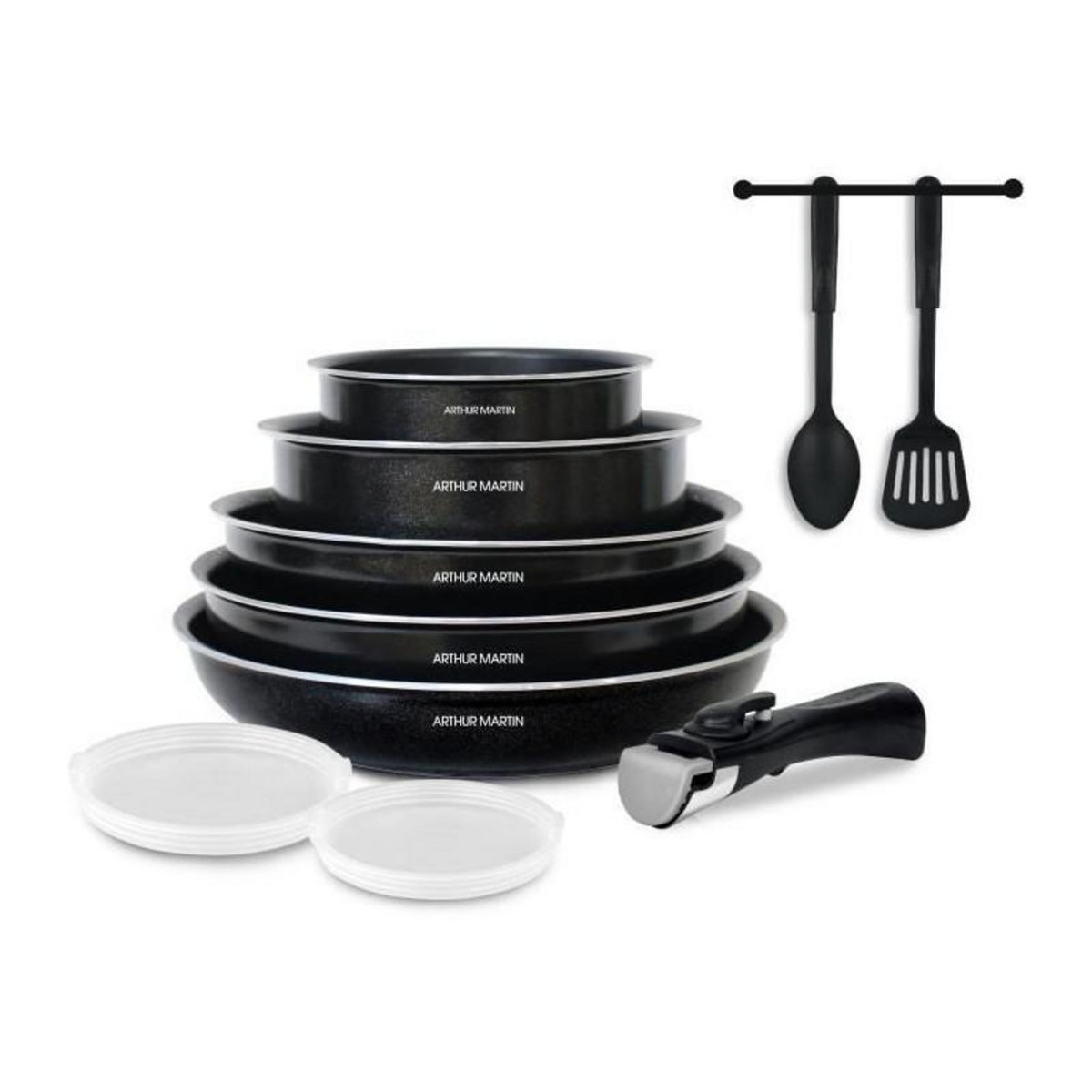 Arthur Martin Batterie de cuisine 10 pieces Arthur Martin - Aluminium - Tous feux sauf induction - Noir