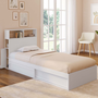 Voir la diapositive 2 : ID MARKET Lit simple CLEM avec rangement, tête de lit et sommier 90 x 190 cm blanc et hêtre