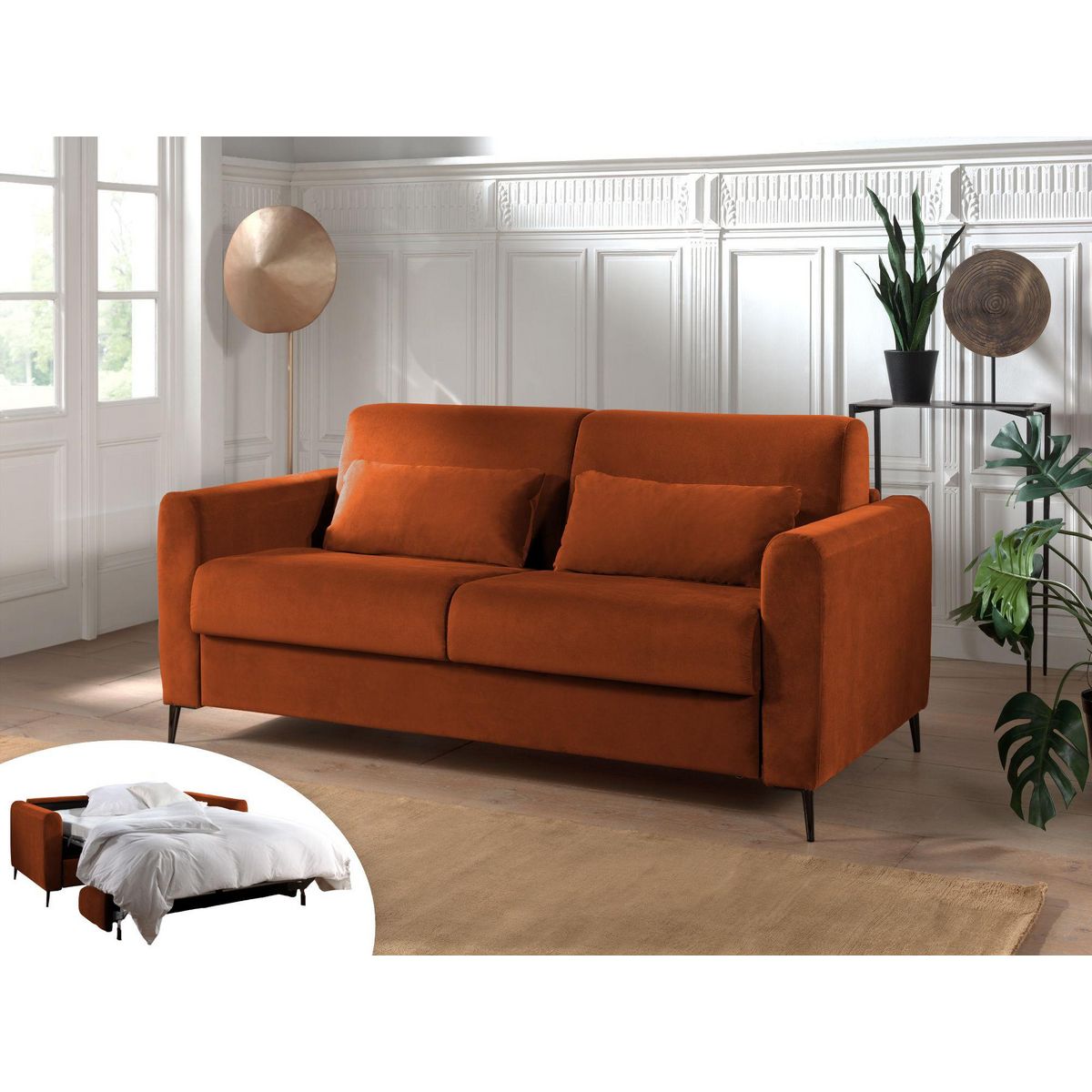 LISA DESIGN Owen - canapé 3 places convertible express couchage quotidien 140 cm matelas 12 cm en velours