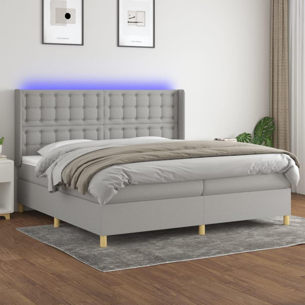 VIDAXL Sommier a lattes de lit matelas LED Gris clair 200x200 cm Tissu