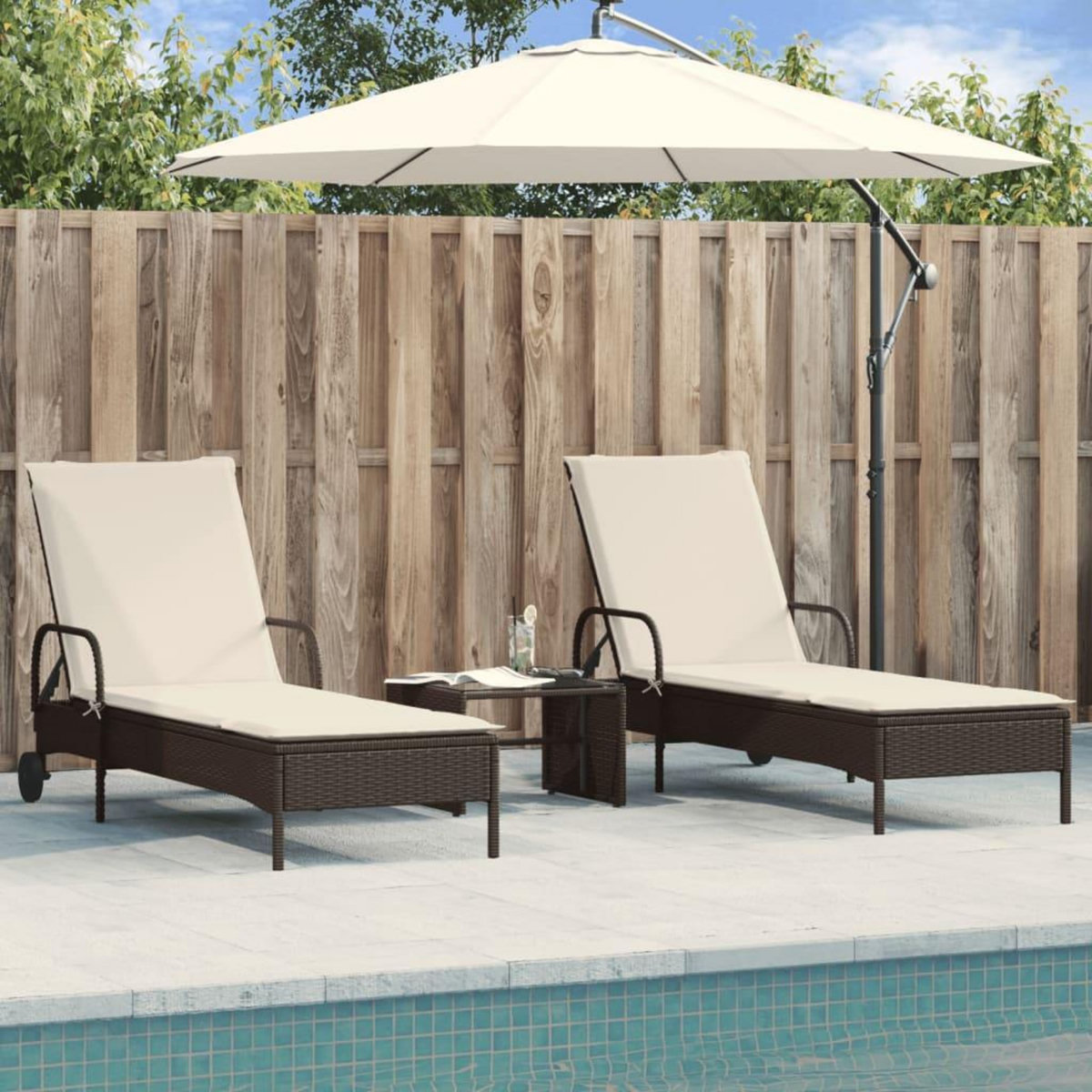 VIDAXL Chaises longues avec coussins lot de 2 marron resine tressee