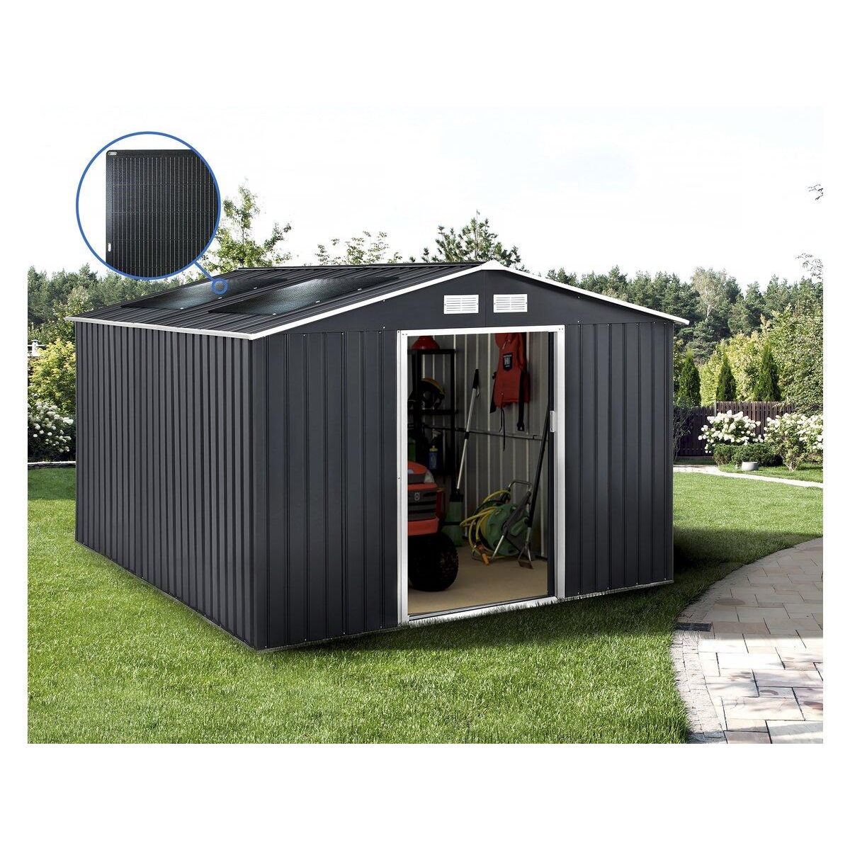 Habitat et Jardin Abri de jardin métal -  Vegas - 15 m² avec panneaux solaires - Gris