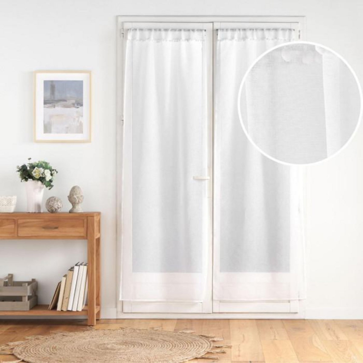 Paris Prix Paire de Voilages Passe-Tringle  Poupette  70x200cm Blanc