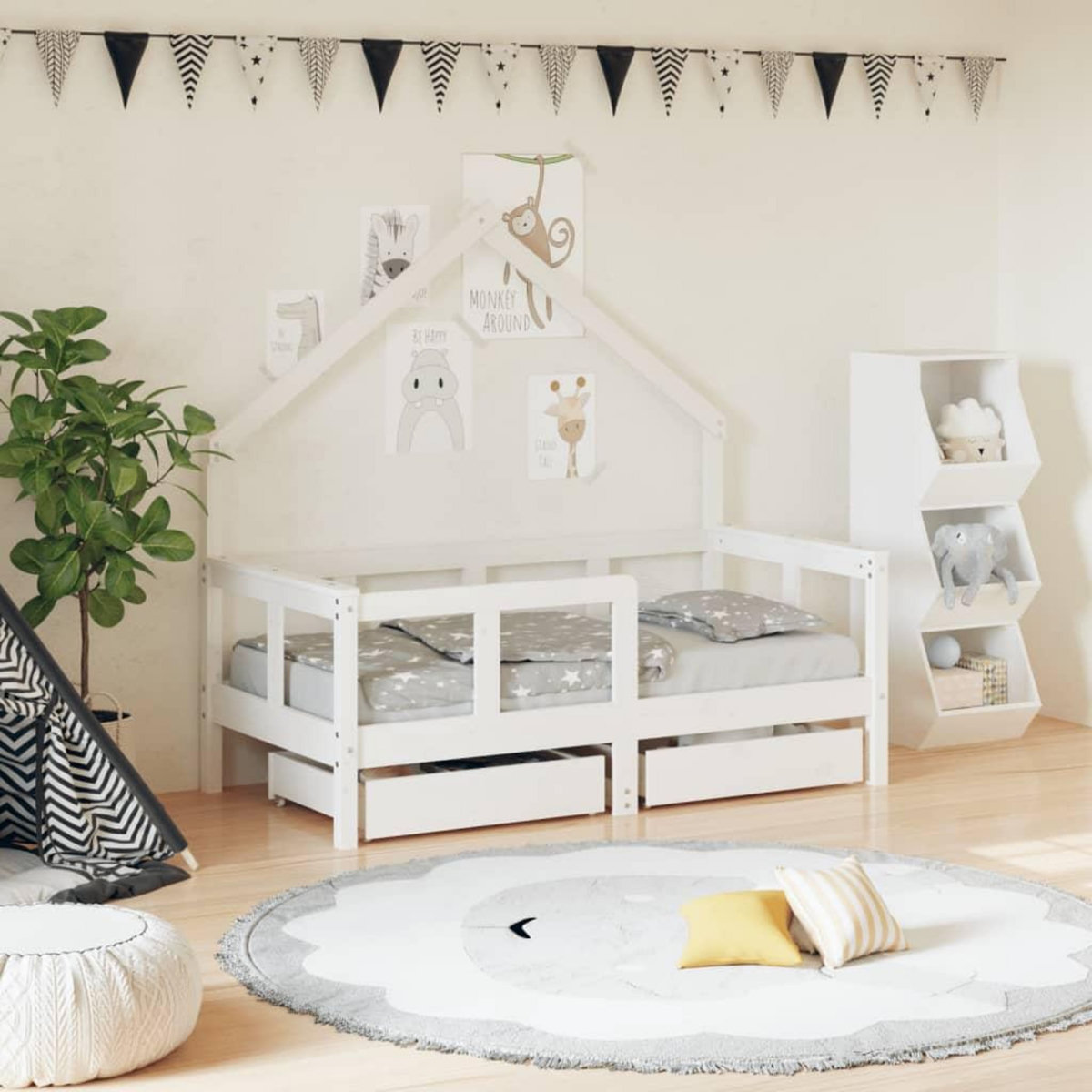 VIDAXL Cadre de lit enfant tiroirs blanc 70x140 cm bois de pin massif