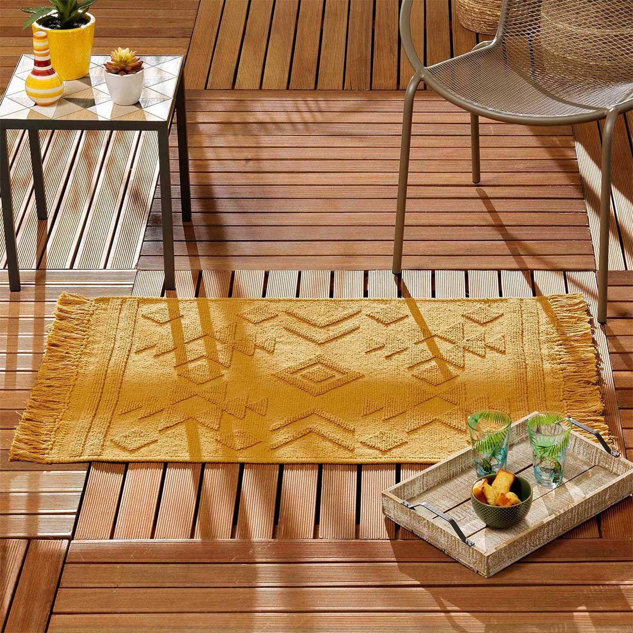 Voir la diapositive 3 : Douceur d'Intérieur Tapis déco à franges  cilaos  60x90cm safran