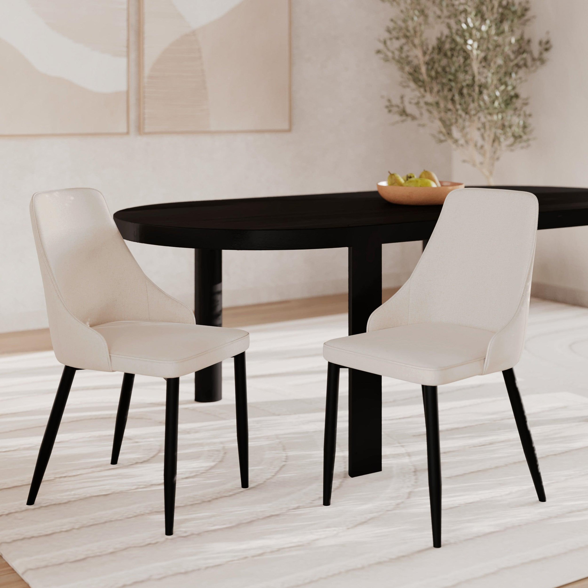 Voir la diapositive 2 : MAISON PAVANE Lot de 2 chaises en tissu beige et pieds en métal-pipo