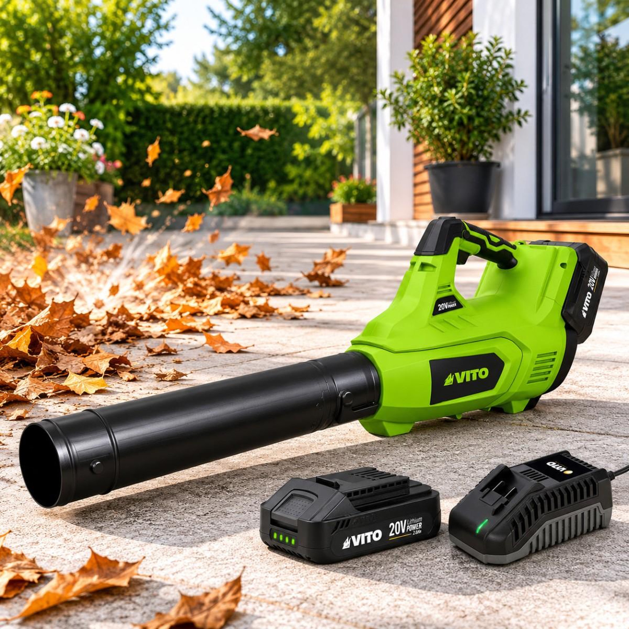 Voir la diapositive 4 : VITO Souffleur de feuilles sans fil 20v + batterie 2ah + chargeur rapide 2 vitesses nettoyage terrasse allée jardin vito
