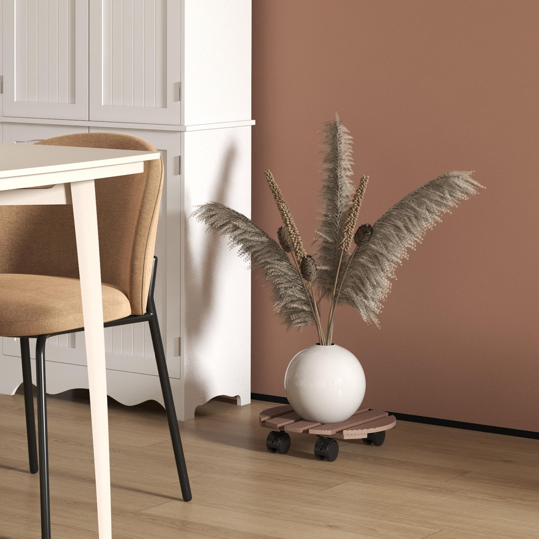 Voir la diapositive 4 : OUTSUNNY Lot de 4 supports ronds pour plantes avec roulettes intérieur extérieur