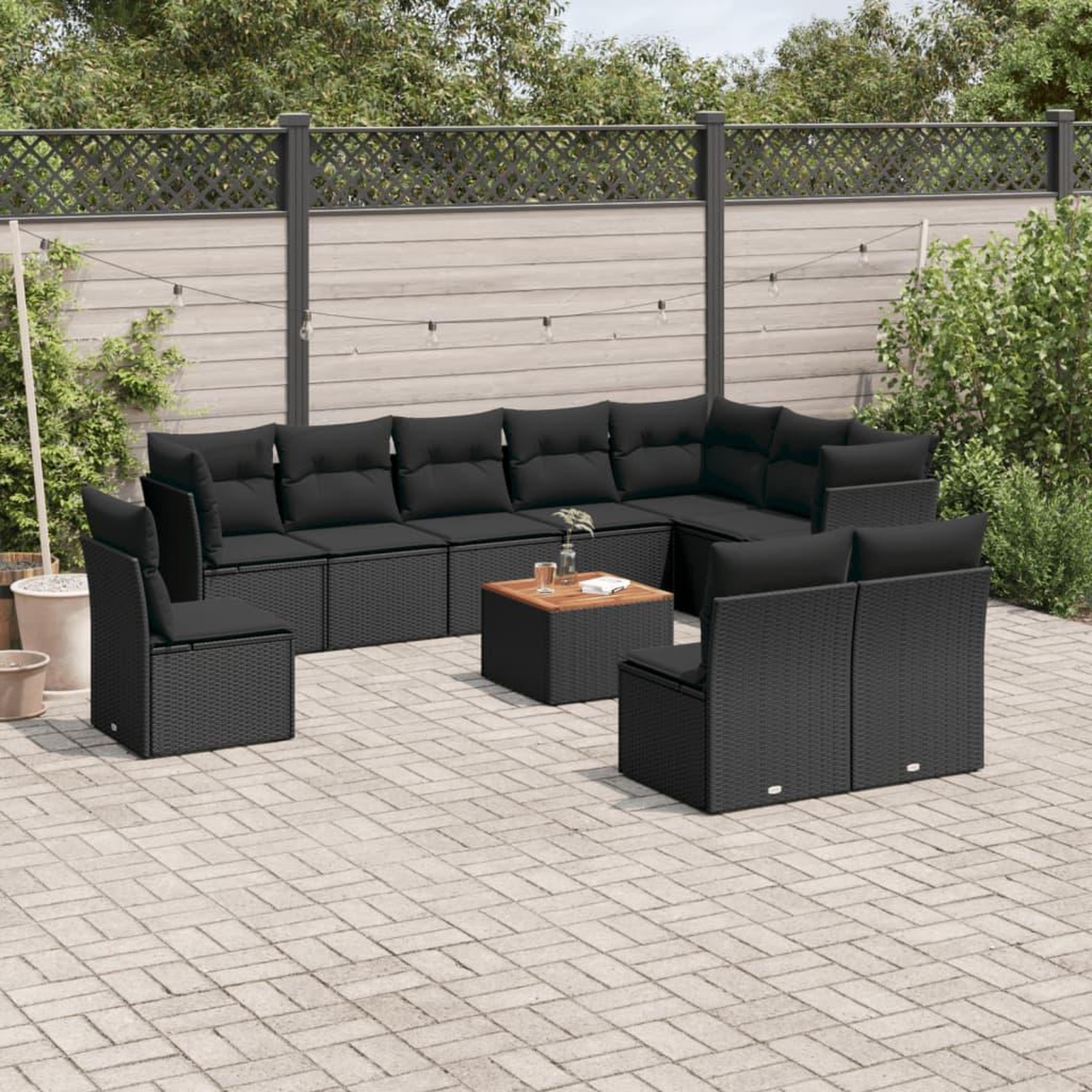VIDAXL Salon de jardin 11 pcs avec coussins noir resine tressee