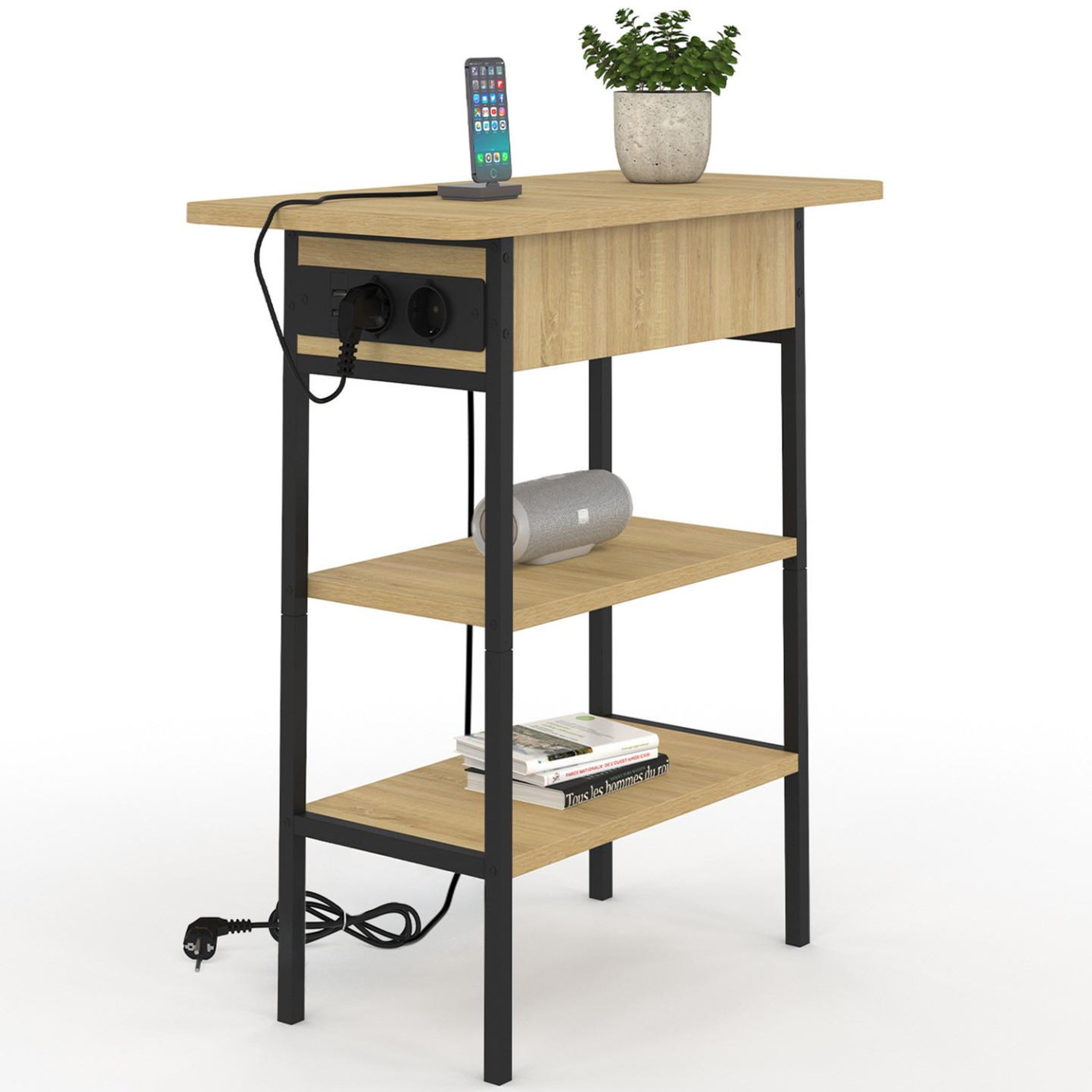 ID MARKET Table d'appoint - chevet avec multiprise detroit design industriel