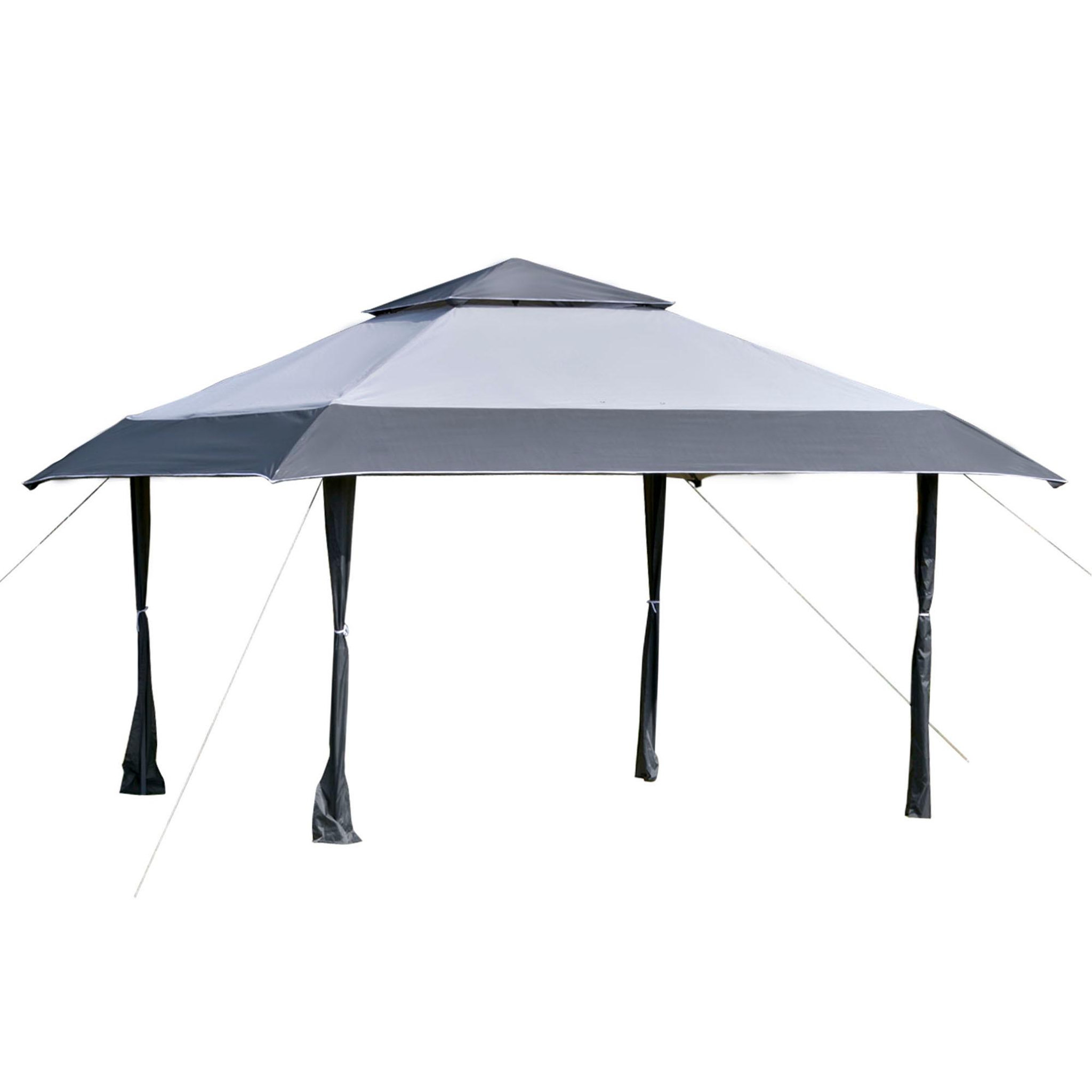 Voir la diapositive 1 : OUTSUNNY Tonnelle barnum de jardin pop-up pliant 3,96L x 3,96l x 2,68H m acier polyester sac transport à roulettes gris
