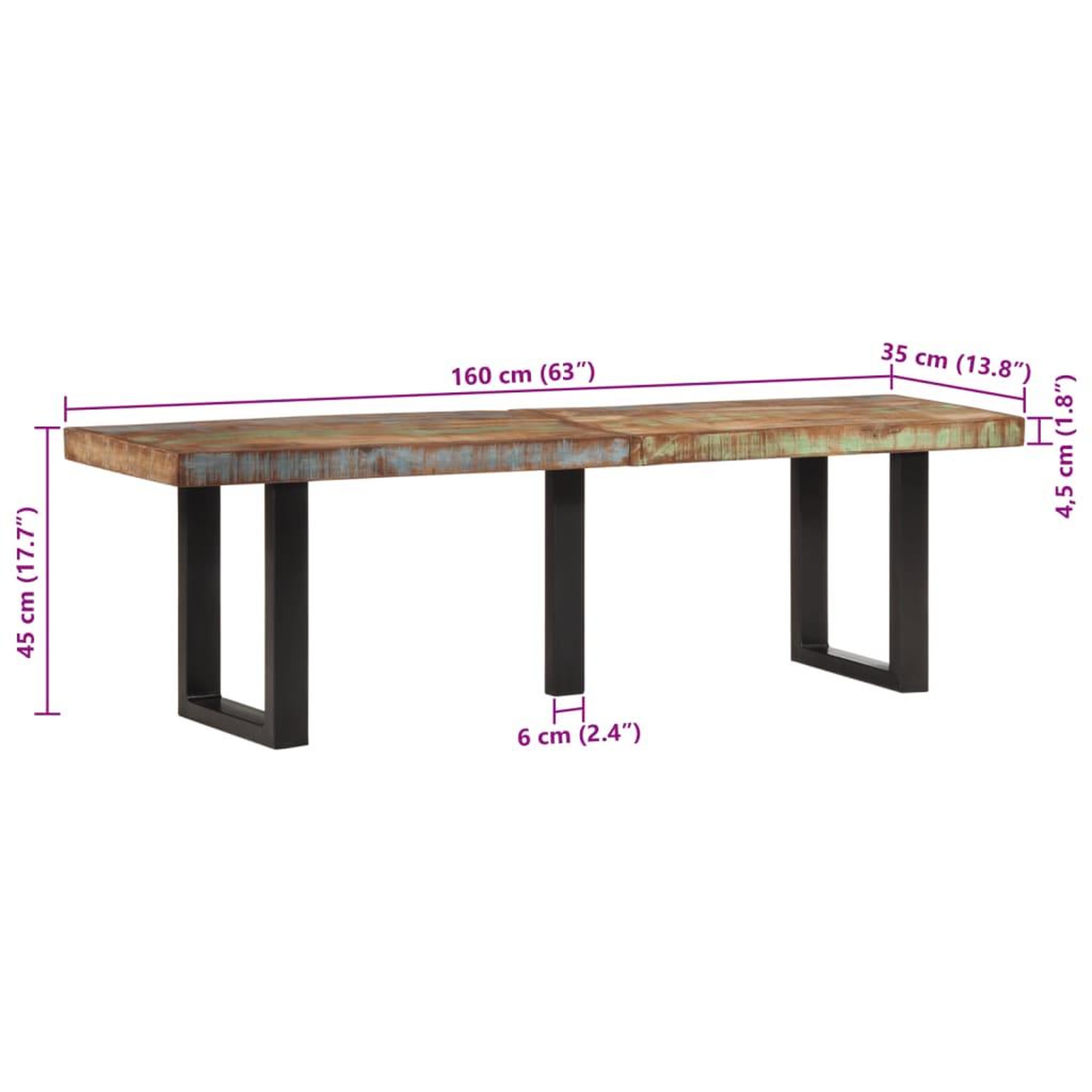 Voir la diapositive 6 : VIDAXL Banc 160 cm bois de recuperation massif et acier