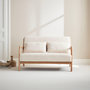 Voir la diapositive 2 : SWEEEK Banquette 2 places scandinave en bois et tissu bouclette. Lorens. L 124 x P 83 x H 77cm