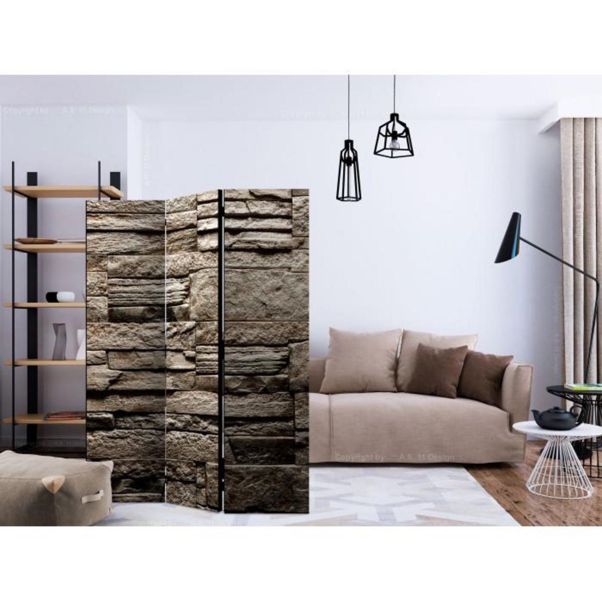 Paris Prix Paravent 3 Volets  Beautiful Brown Stone  135x172cm