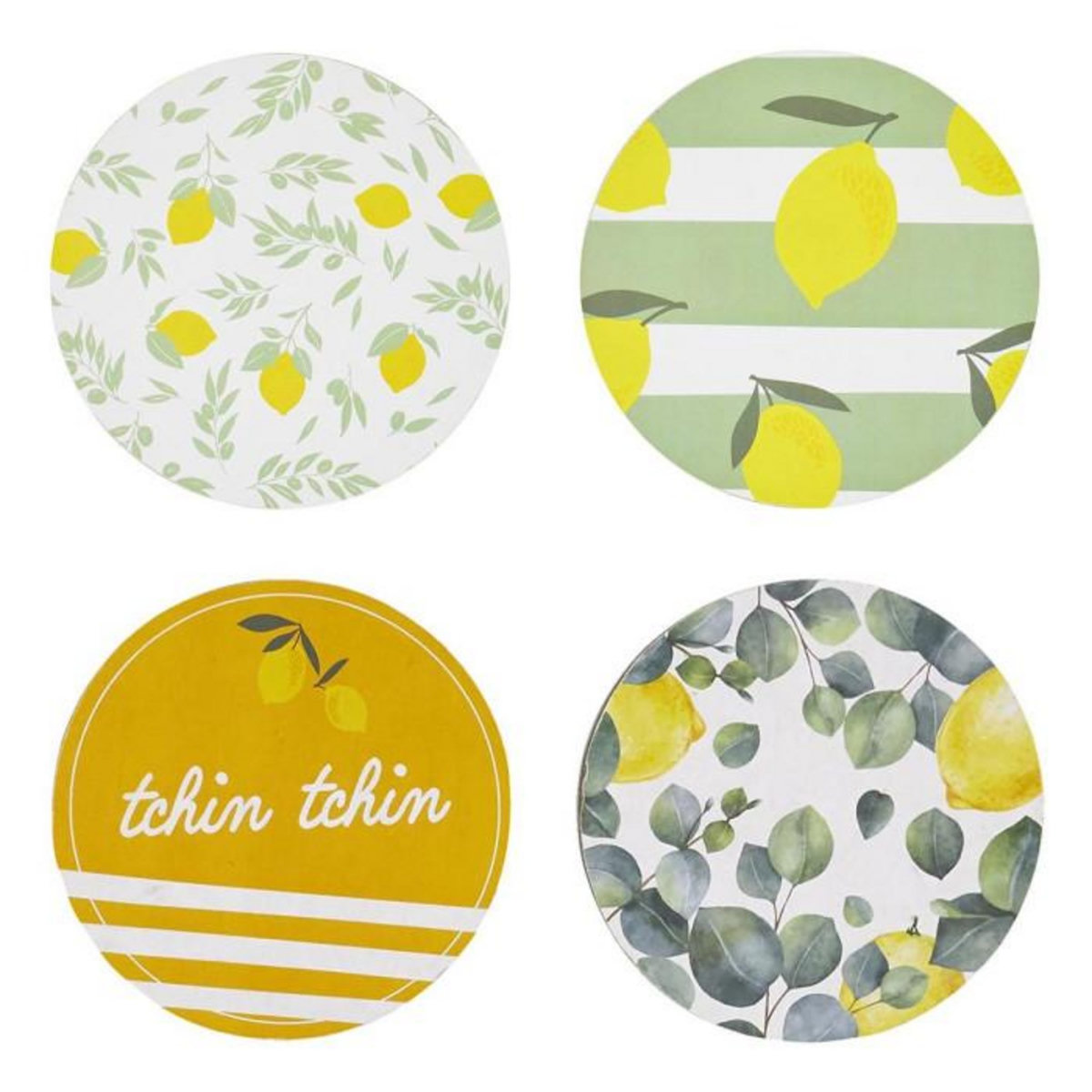 Paris Prix Lot de 4 Dessous de Verre  Bain de Soleil  10cm Vert & Jaune