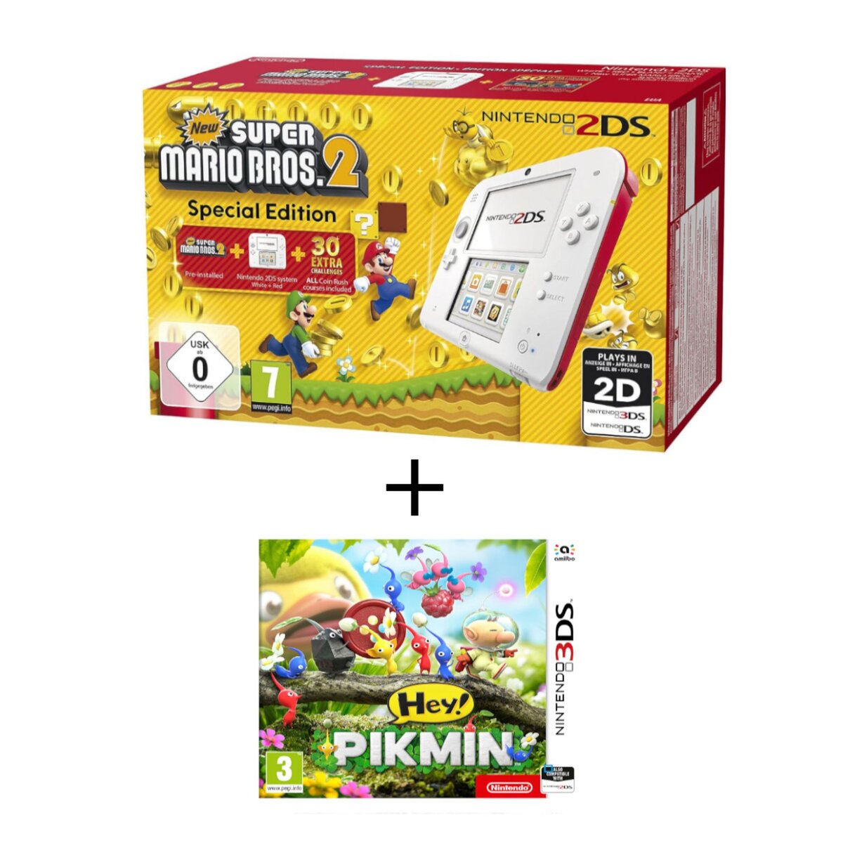 Console 2DS New Super Mario Bros 2 + Hey Pikmin 3DS