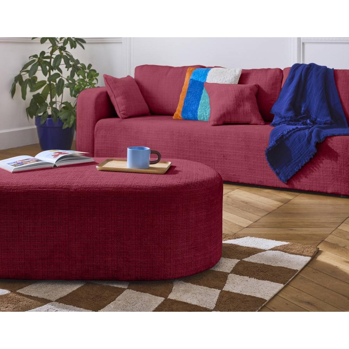 BEST MOBILIER Miro - pouf en velours texturé
