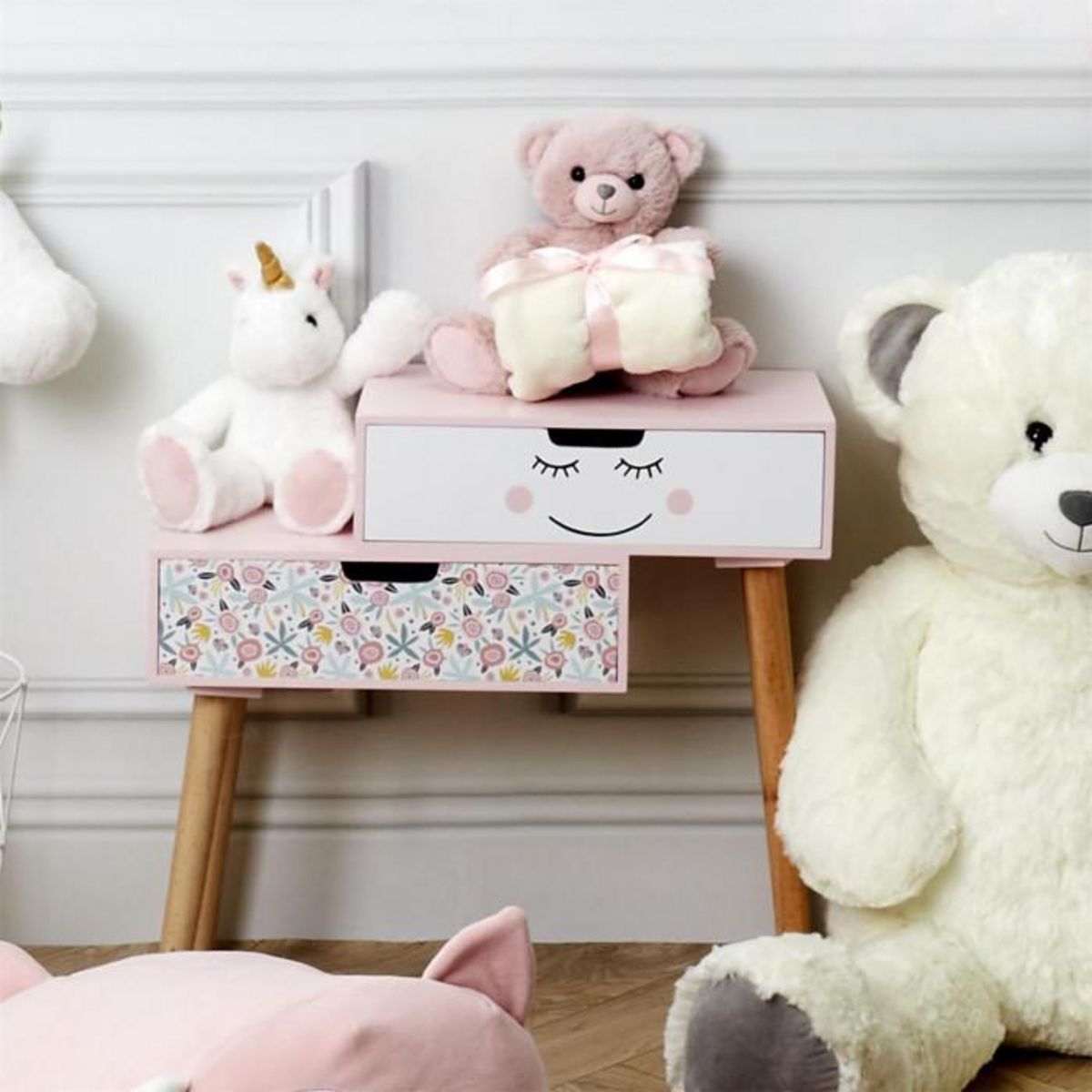 Paris Prix Peluche & Plaid Enfant  Ours  70x70cm Rose