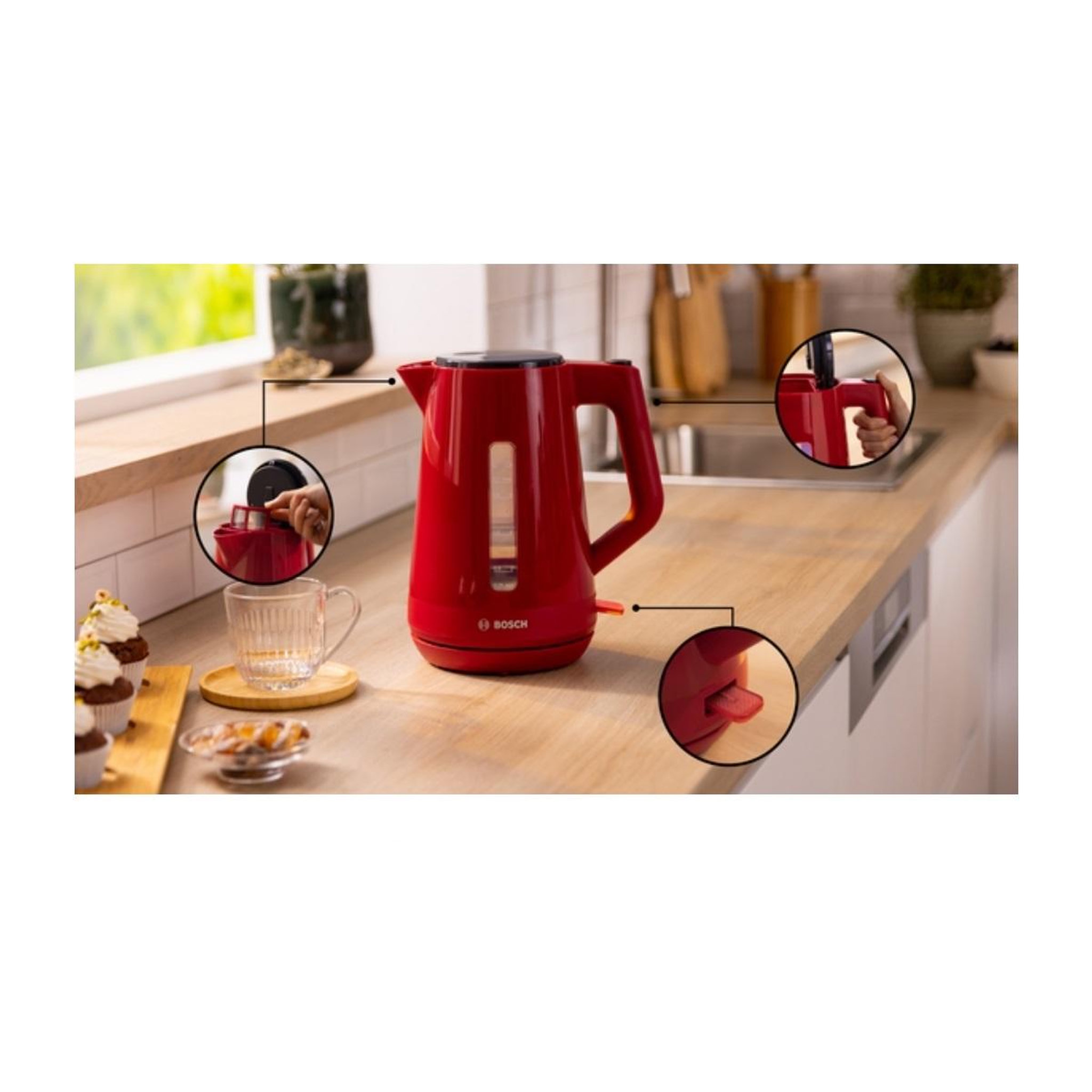 Voir la diapositive 2 : BOSCH Bouilloire électrique 1.7l 2400w rouge - twk1m124