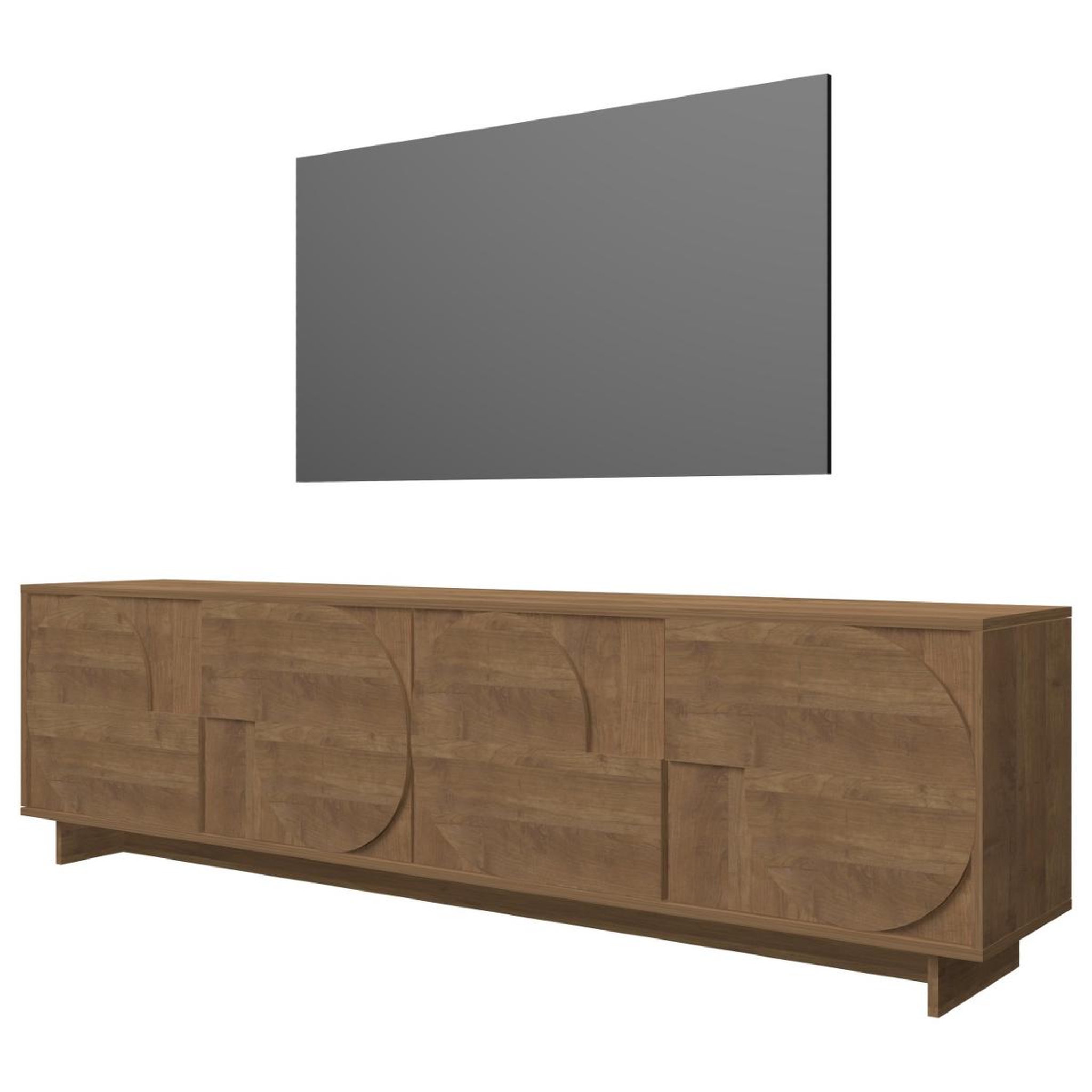 JLC KREATION Meuble tv effet noyer avec portes motifs ronds zaz